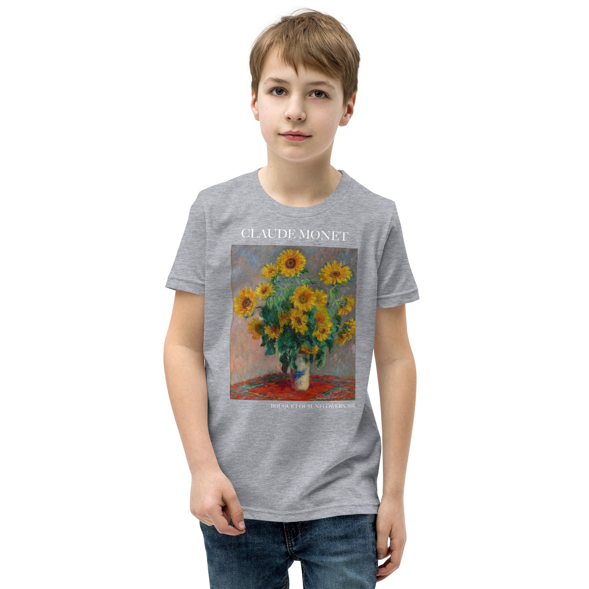 Claude Monet 'Bouquet of Sunflowers' Famous Painting Short Sleeve T-Shirt | Premium Youth Art Tee