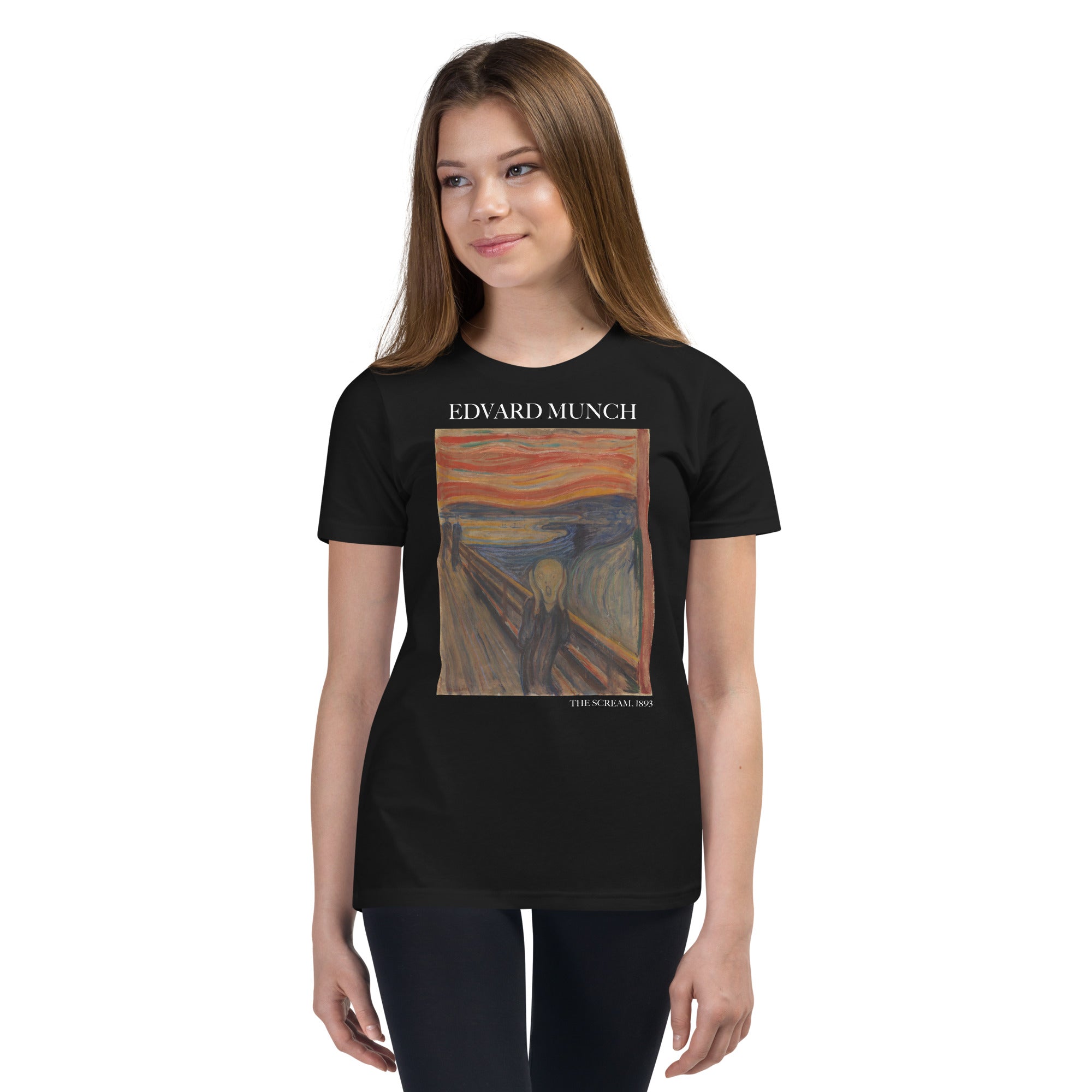 Edvard Munch 'The Scream' beroemd schilderij T-shirt met korte mouwen | Premium jeugdkunst-T-shirt