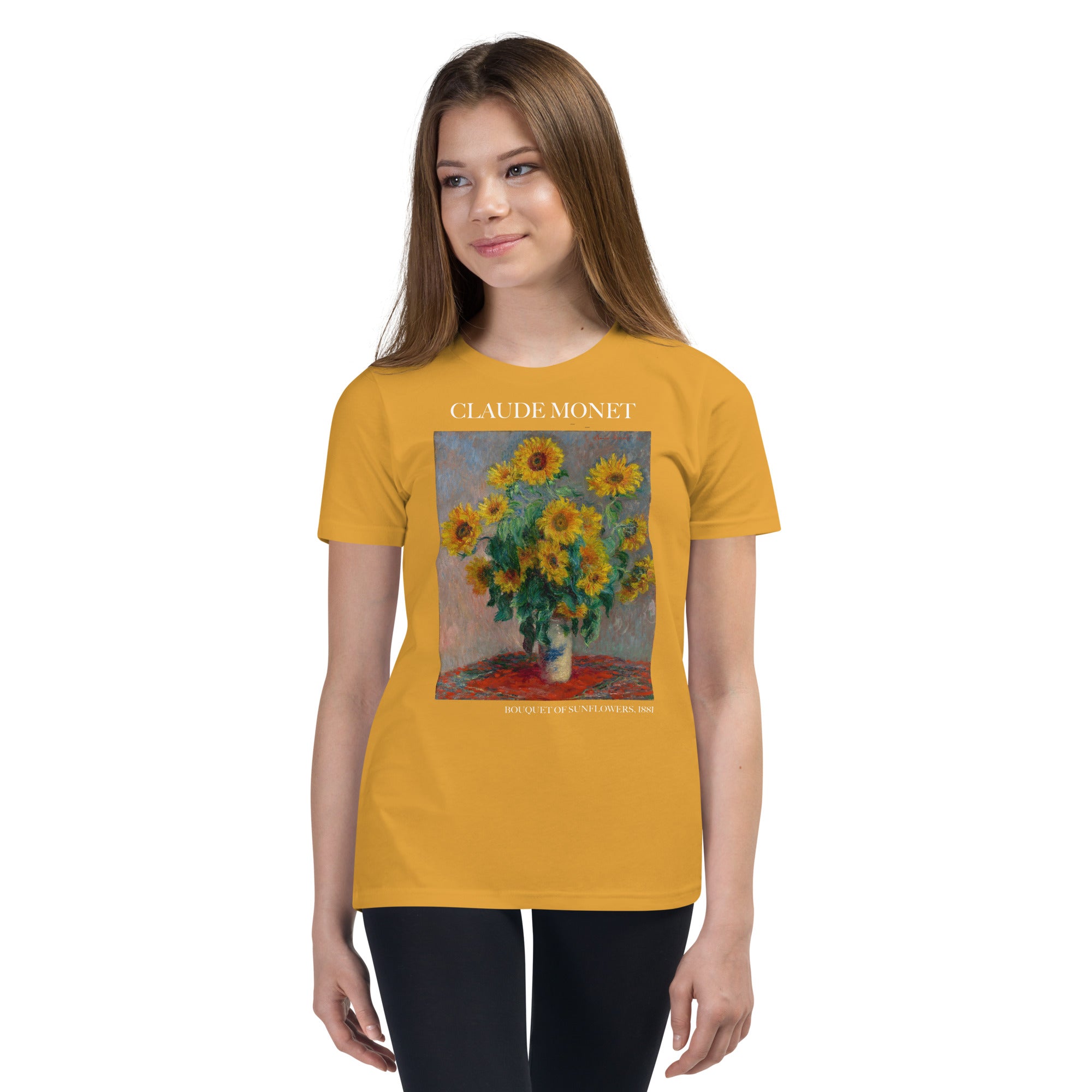 Claude Monet 'Bouquet of Sunflowers' Famous Painting Short Sleeve T-Shirt | Premium Youth Art Tee