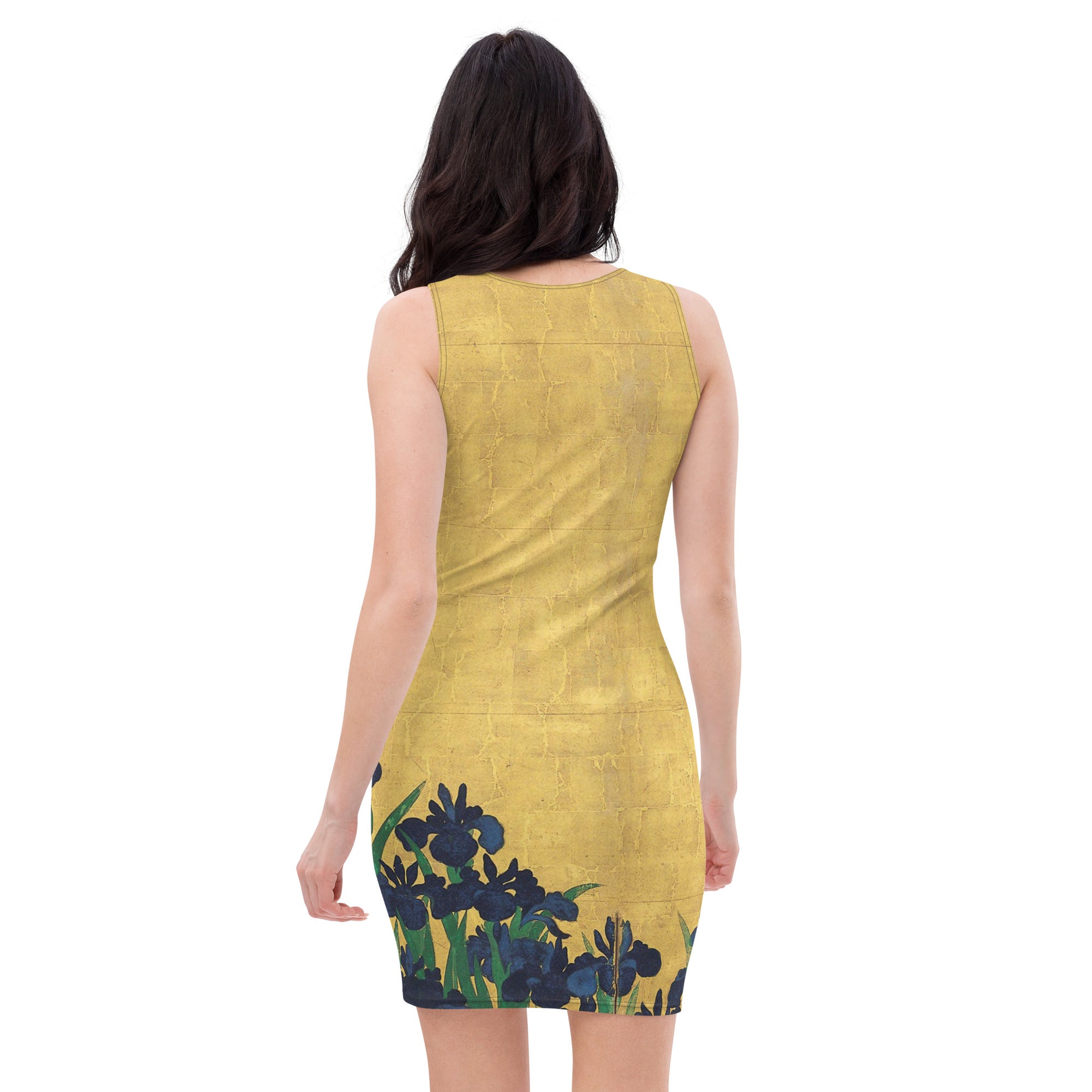 Ogata Kōrin „Iris“ – Berühmtes Gemälde – Figurbetontes Kleid | Hochwertiges Kunstkleid