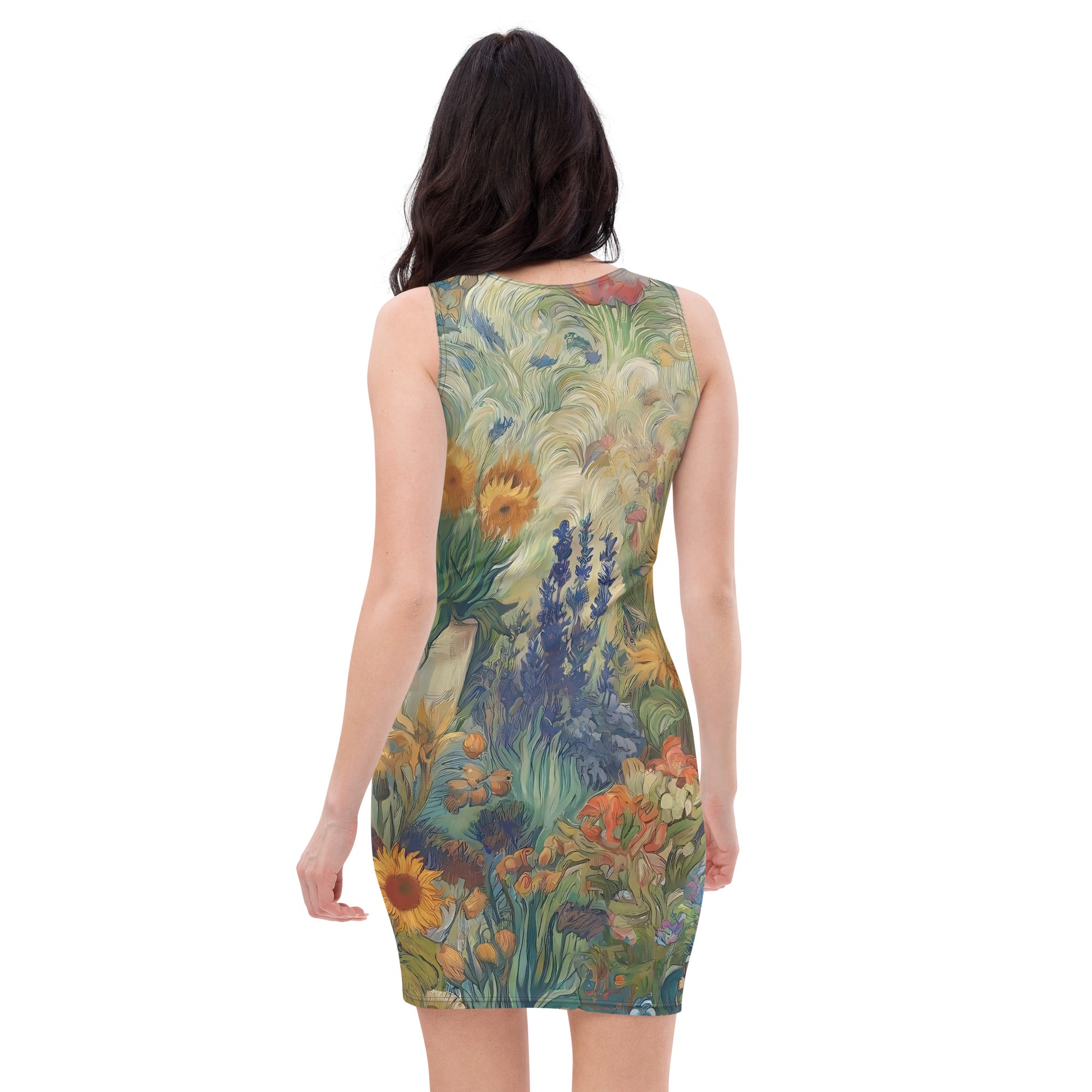 Figurbetontes Kleid „Garten von Arles“ von Vincent van Gogh, berühmtes Gemälde | Hochwertiges Kunstkleid