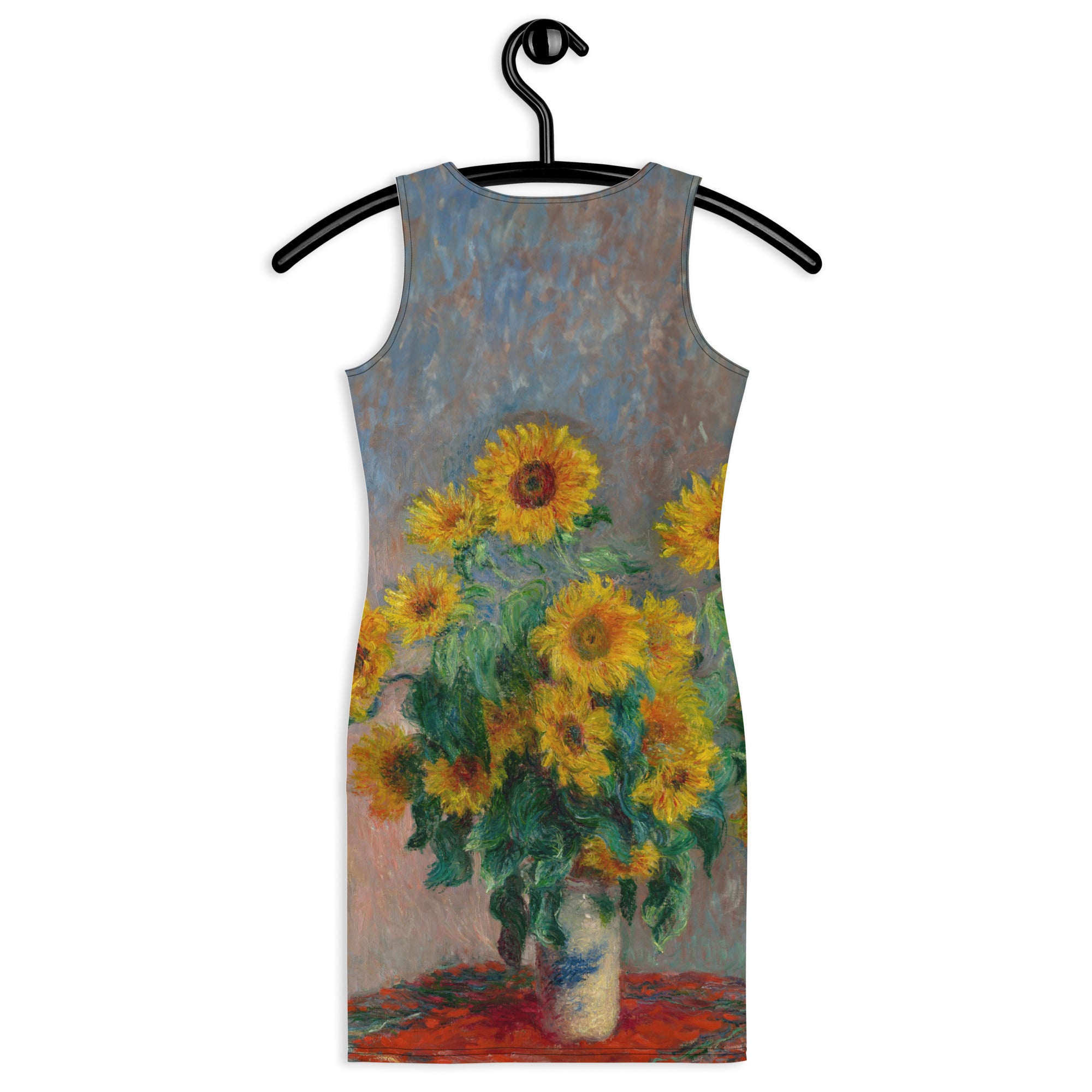 Claude Monet „Strauß Sonnenblumen“ Berühmtes Gemälde Figurbetontes Kleid | Hochwertiges Kunstkleid