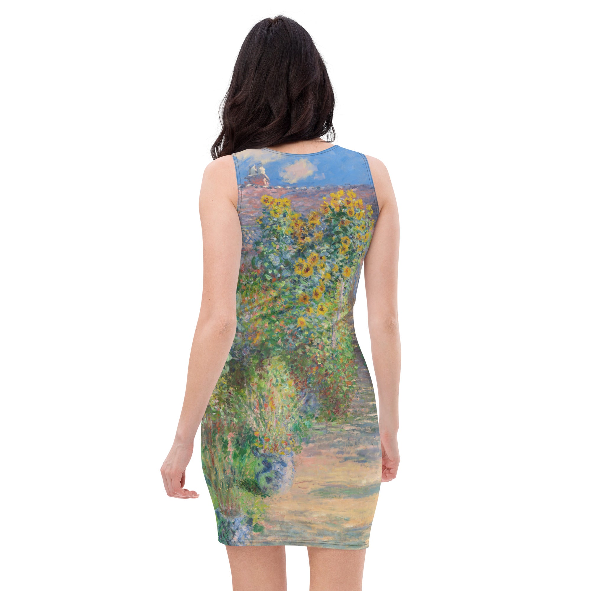 Claude Monet 'The Artist's Garden at Vétheuil' Famous Painting Bodycon Dress | Premium Art Dress