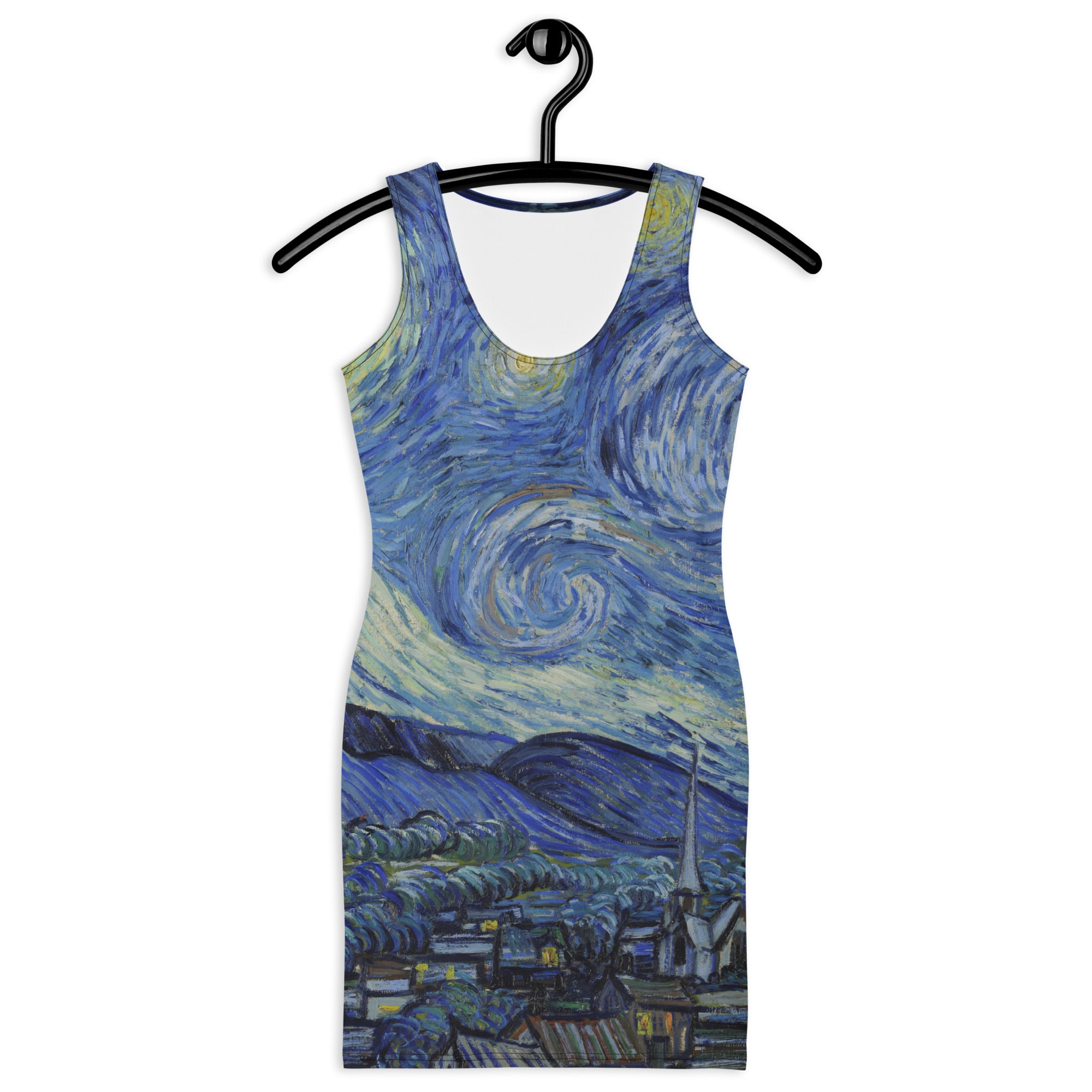 Figurbetontes Kleid „Sternennacht“ von Vincent van Gogh, berühmtes Gemälde | Hochwertiges Kunstkleid