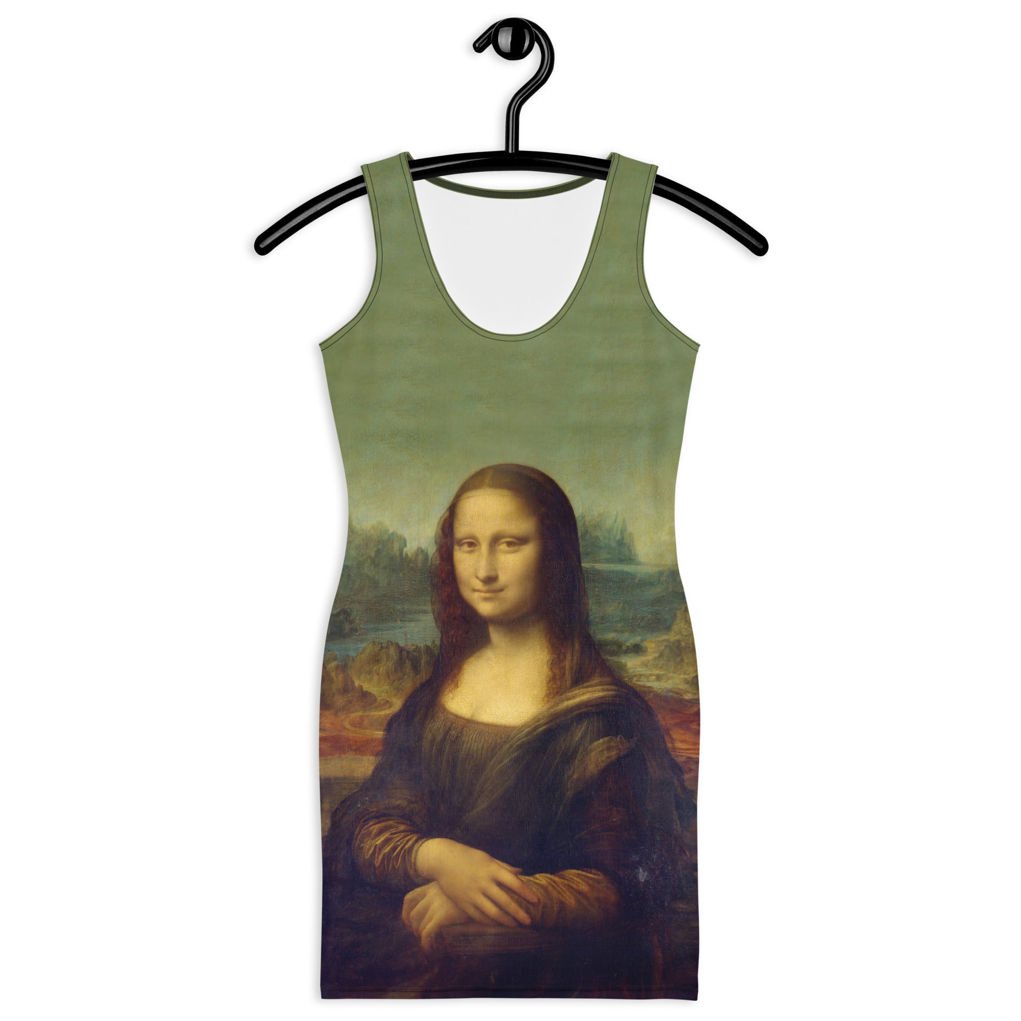 Figurbetontes Kleid mit berühmtem Gemälde „Mona Lisa“ von Leonardo da Vinci | Hochwertiges Kunstkleid