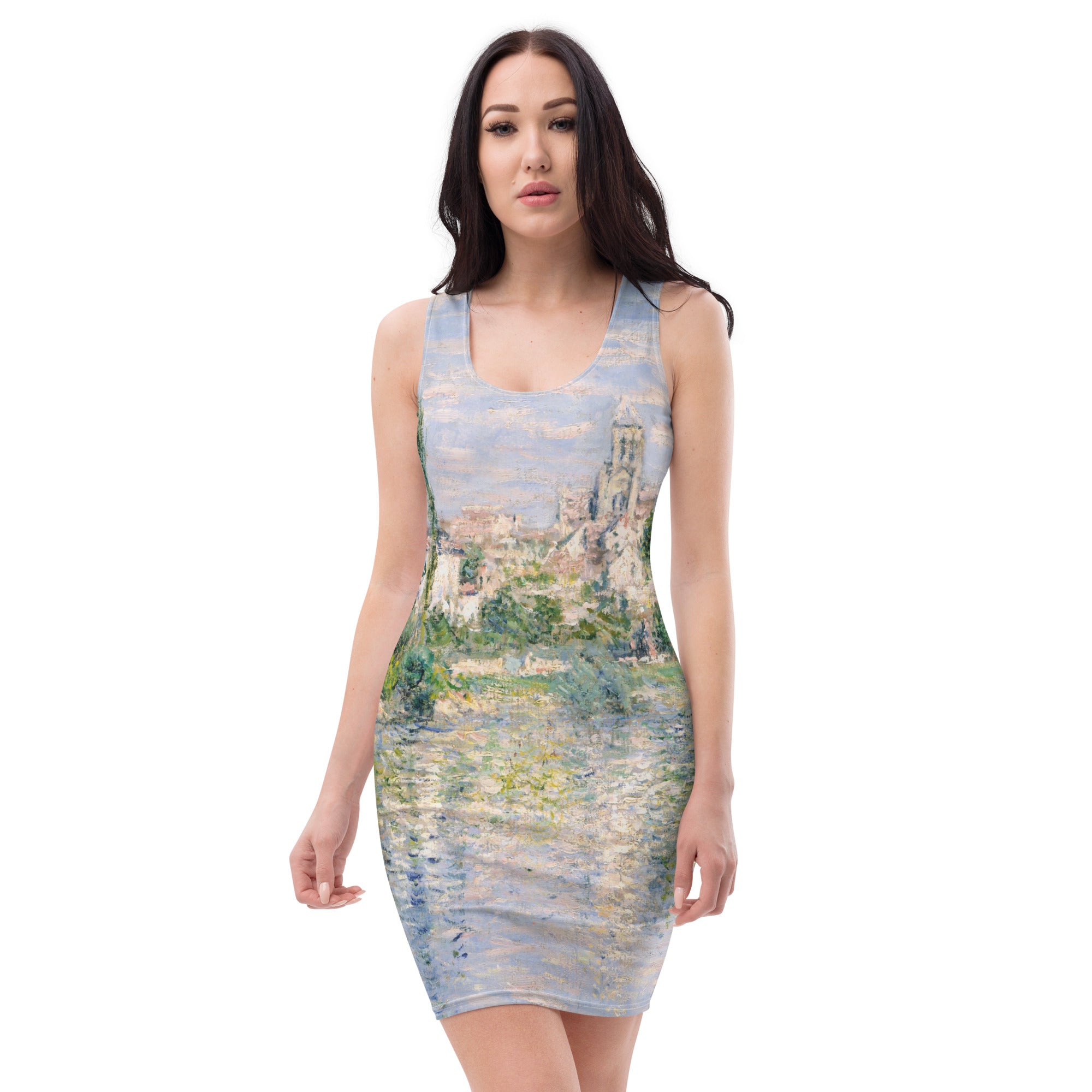 Claude Monet „Vetheuil im Sommer“ Berühmtes Gemälde Figurbetontes Kleid | Hochwertiges Kunstkleid