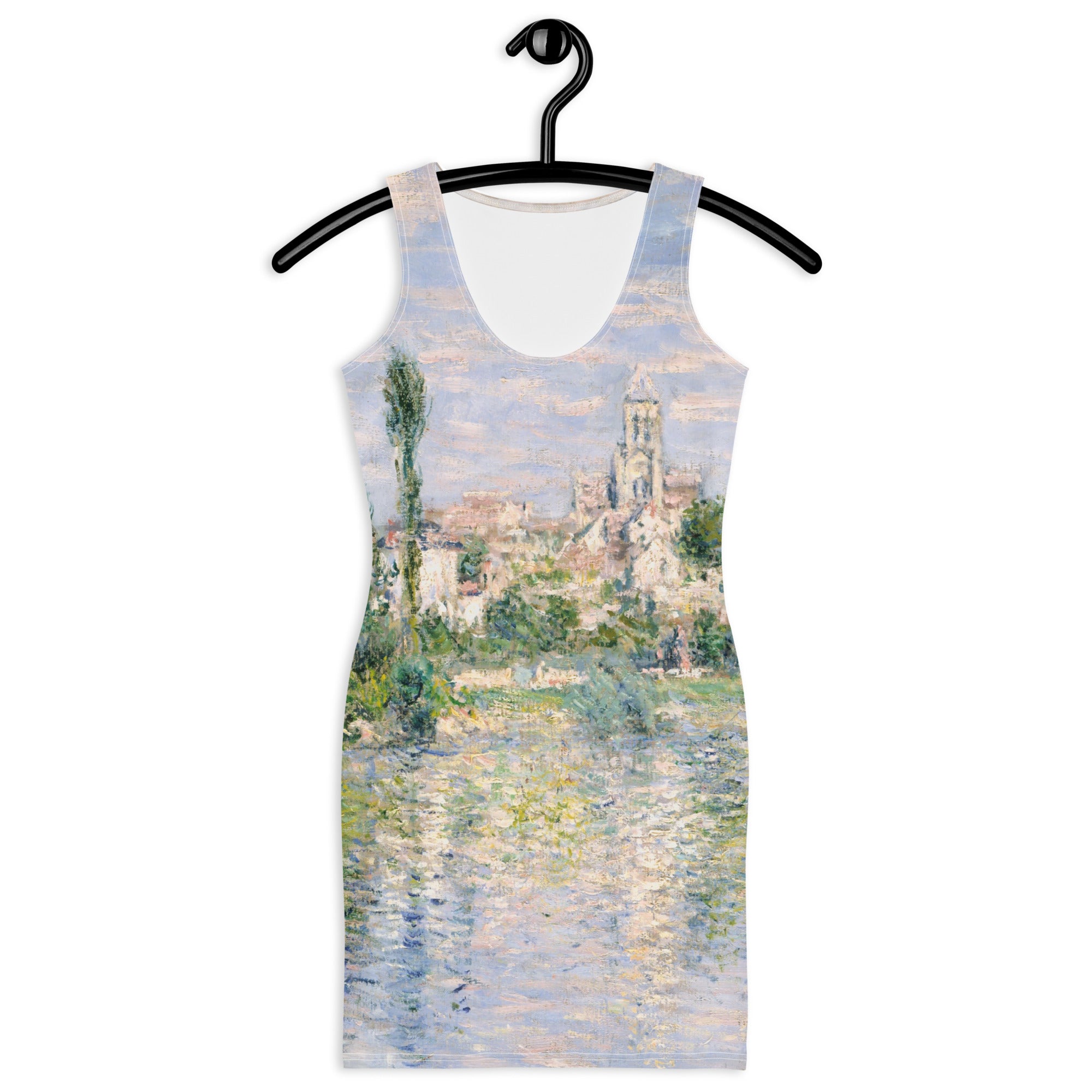 Claude Monet „Vetheuil im Sommer“ Berühmtes Gemälde Figurbetontes Kleid | Hochwertiges Kunstkleid