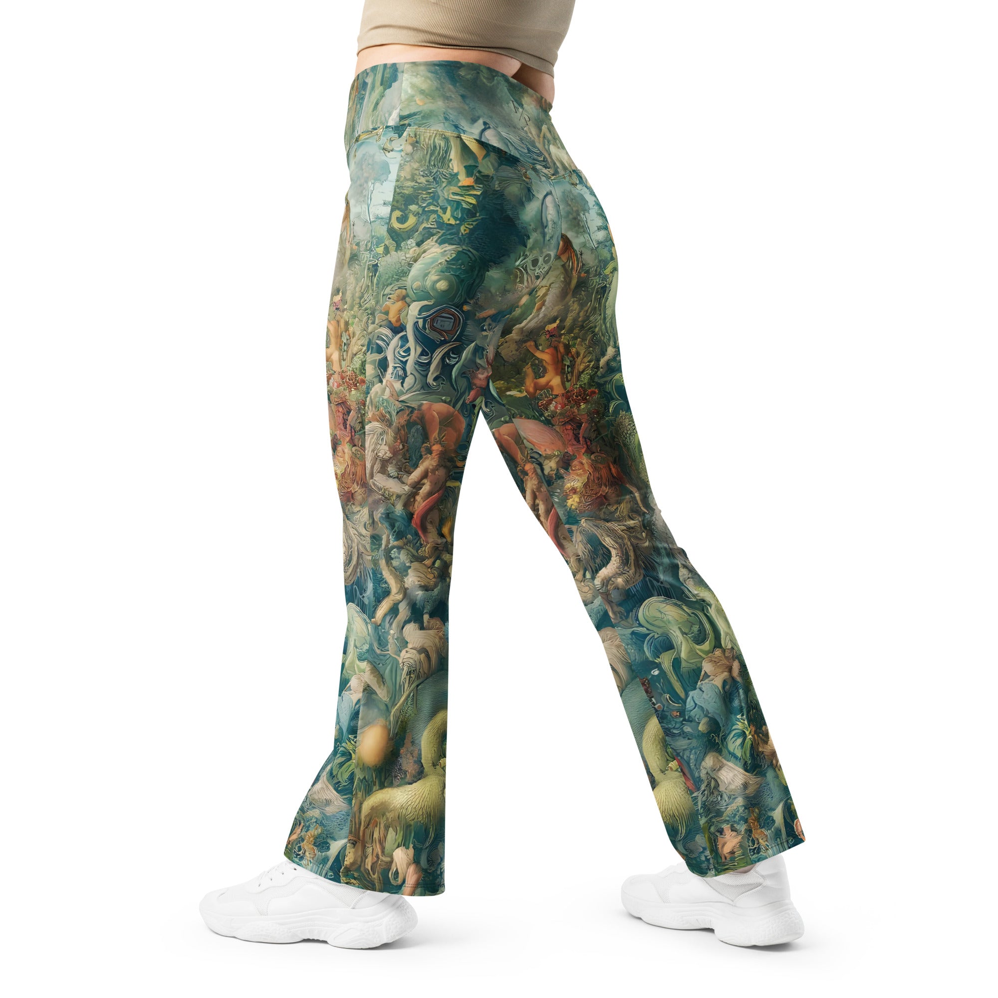 Hieronymus Bosch 'The Garden of Earthly Delights' Famous Painting Flare Leggings | Premium Art Flare Leggings