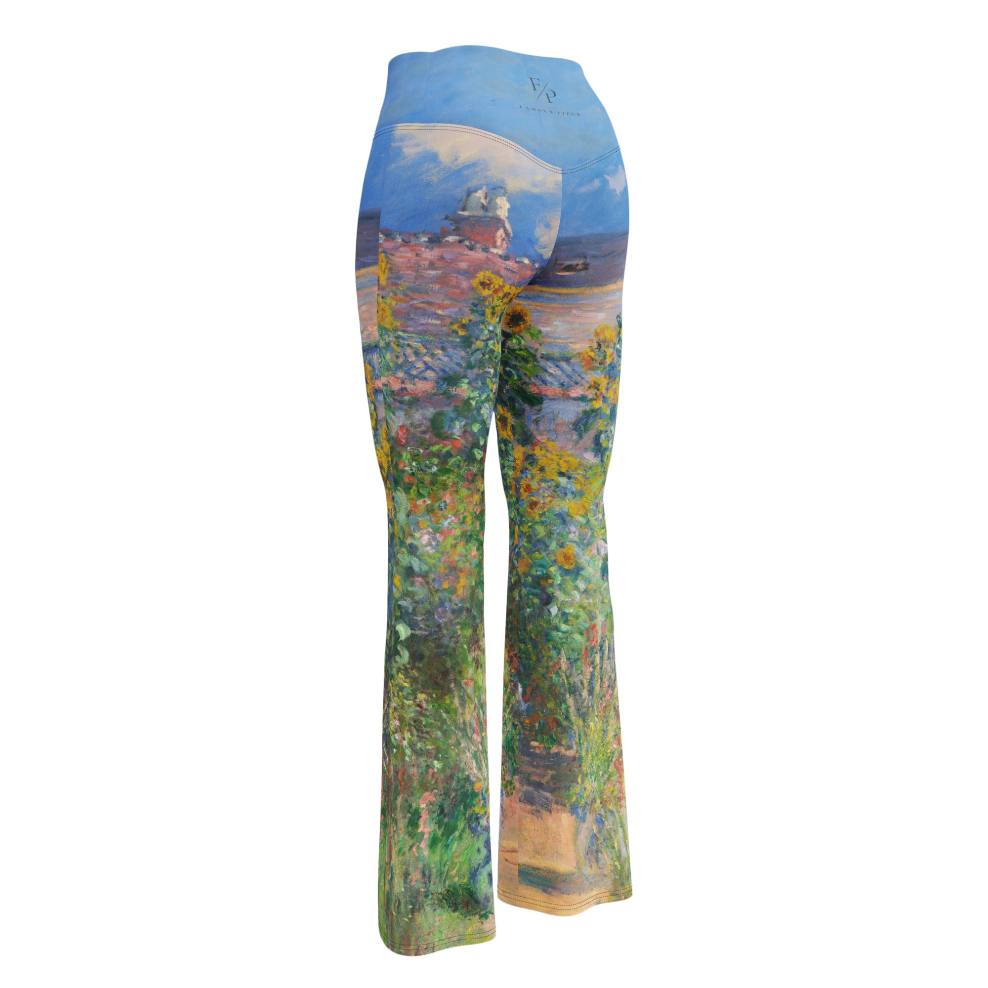 Claude Monet 'The Artist's Garden at Vétheuil' Famous Painting Flare Leggings | Premium Art Flare Leggings