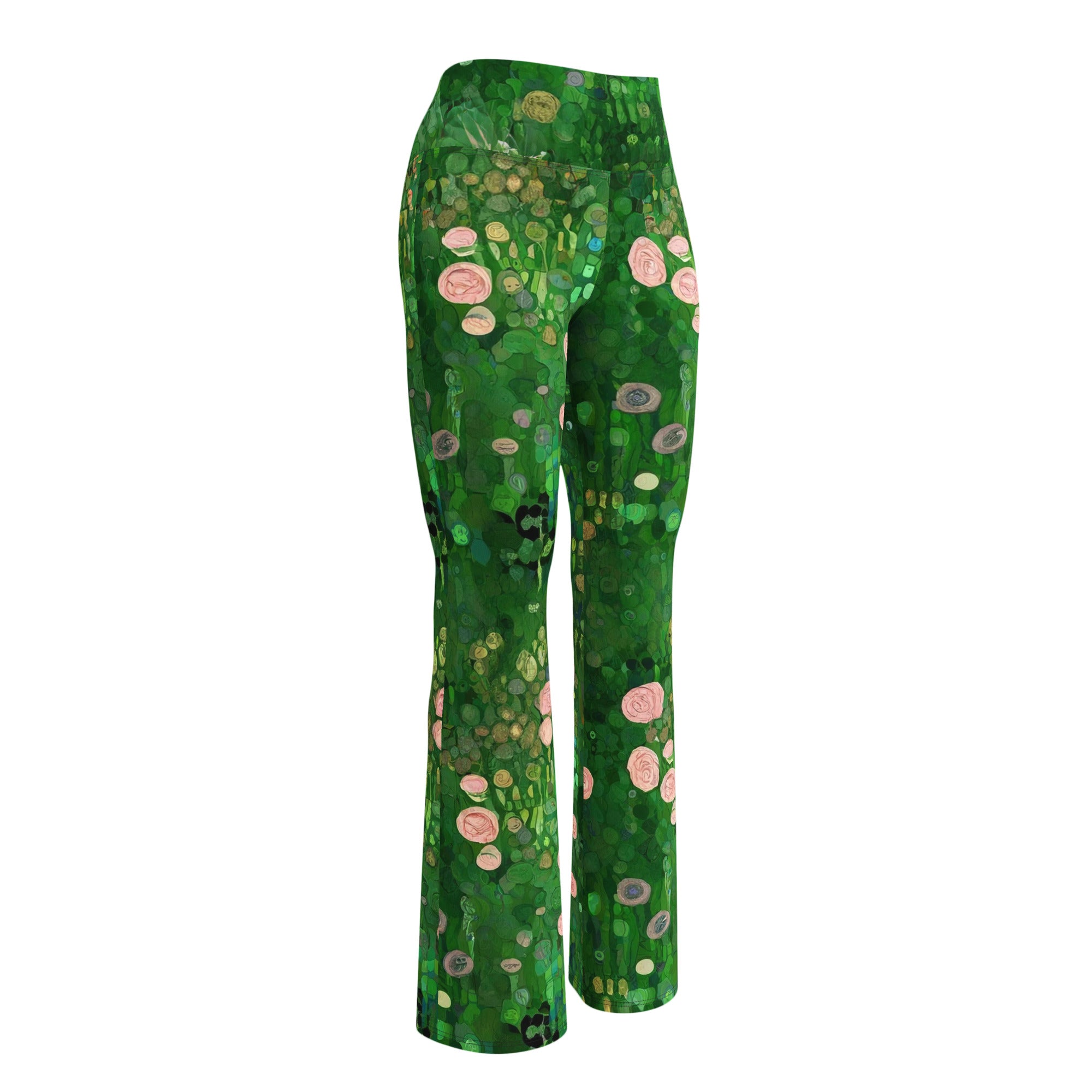 Gustav Klimt 'Rosebushes under the Trees' Famous Painting Flare Leggings | Premium Art Flare Leggings