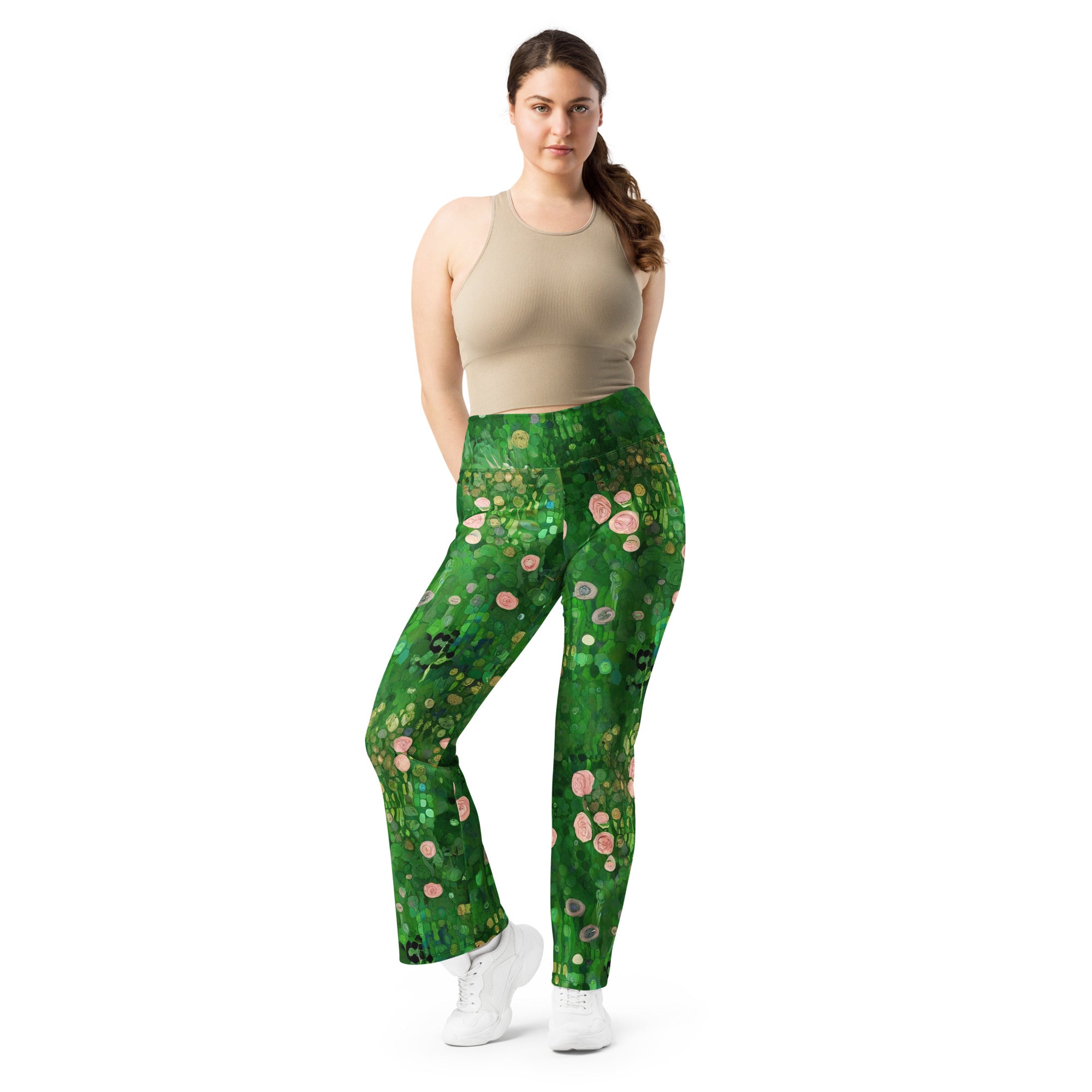 Gustav Klimt 'Rosebushes under the Trees' Famous Painting Flare Leggings | Premium Art Flare Leggings