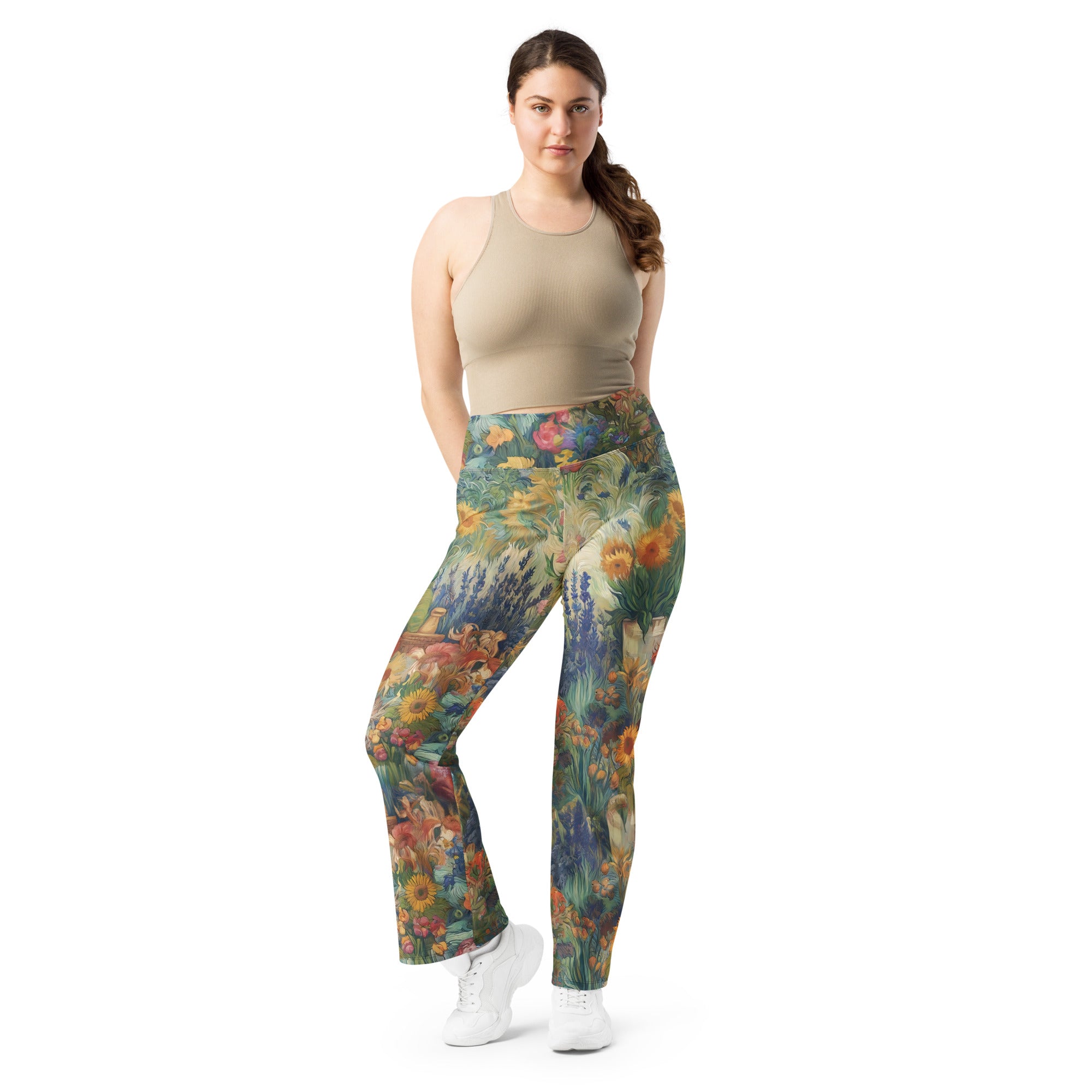 Flare Leggings mit berühmtem Gemälde „Garten in Arles“ von Vincent van Gogh | Flare Leggings mit hochwertiger Kunst