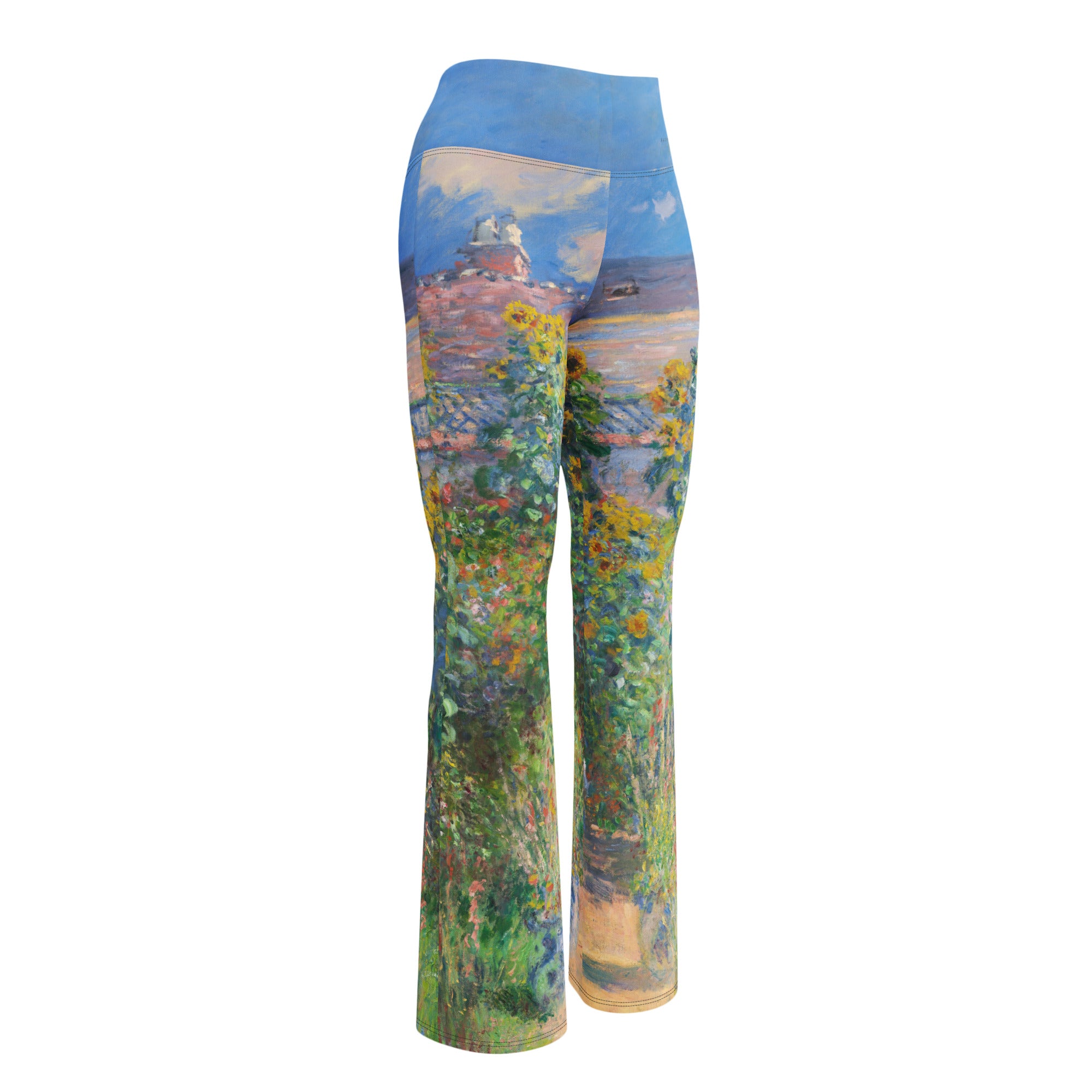 Claude Monet 'The Artist's Garden at Vétheuil' Famous Painting Flare Leggings | Premium Art Flare Leggings