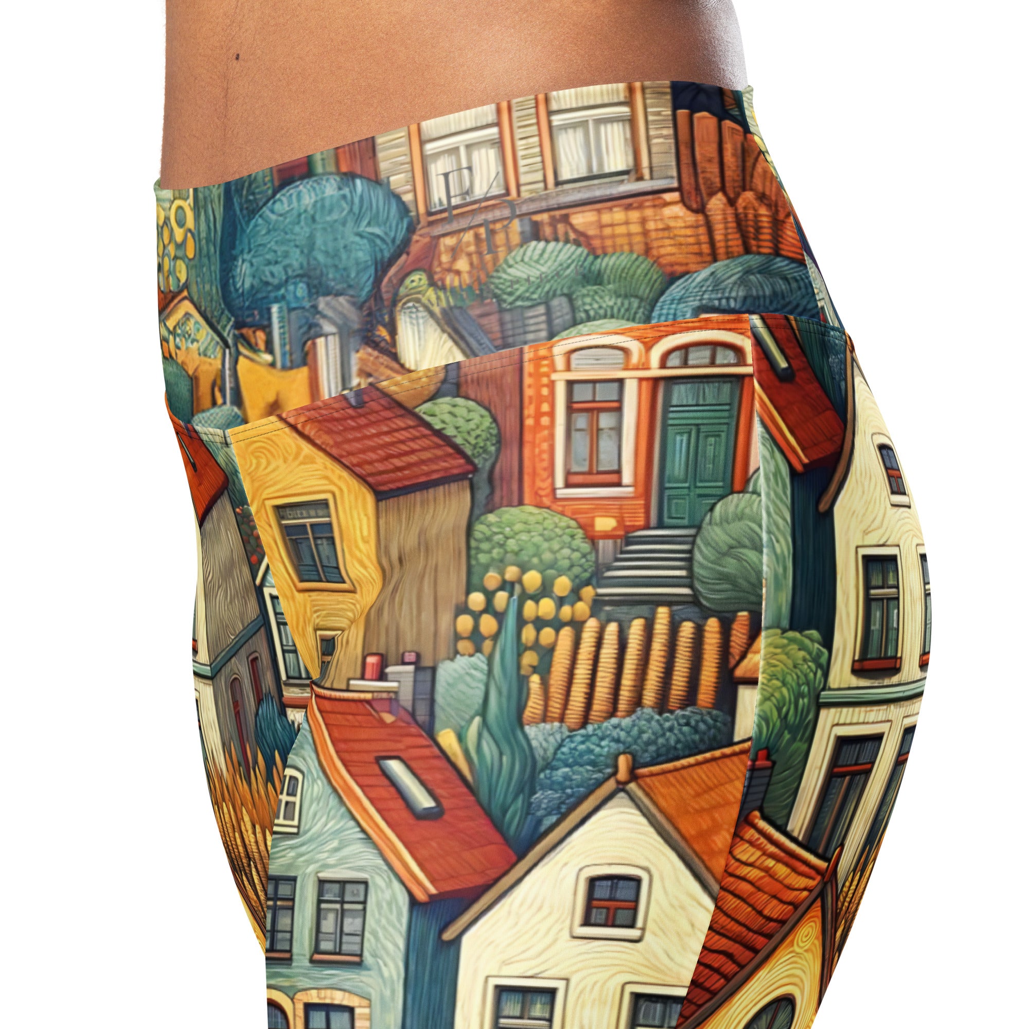 Vincent van Gogh 'Houses at Auvers' Famous Painting Flare Leggings | Premium Art Flare Leggings