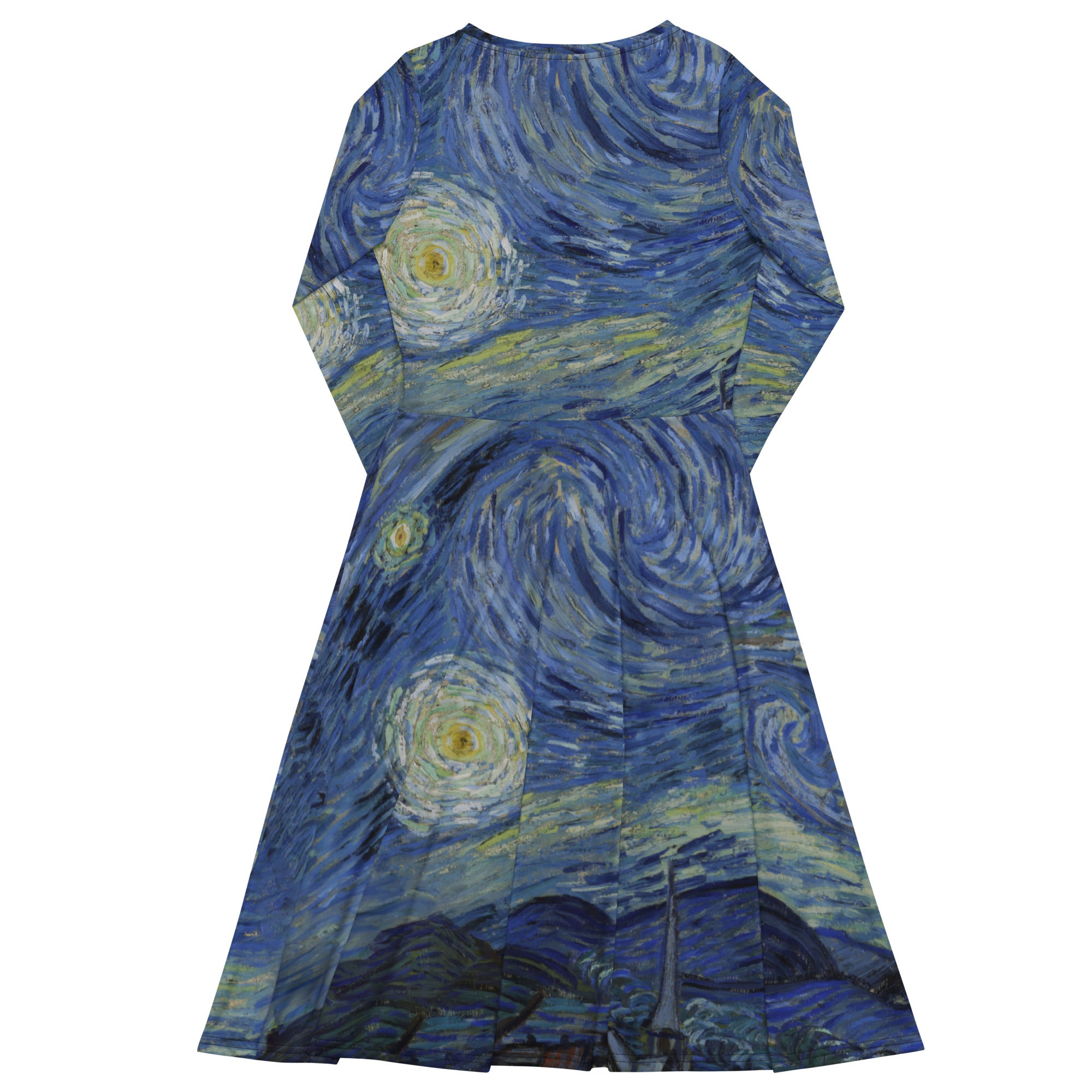 Vincent van Gogh „Sternennacht“, berühmtes Gemälde, langärmliges Midikleid | Premium-Kunst-Midikleid