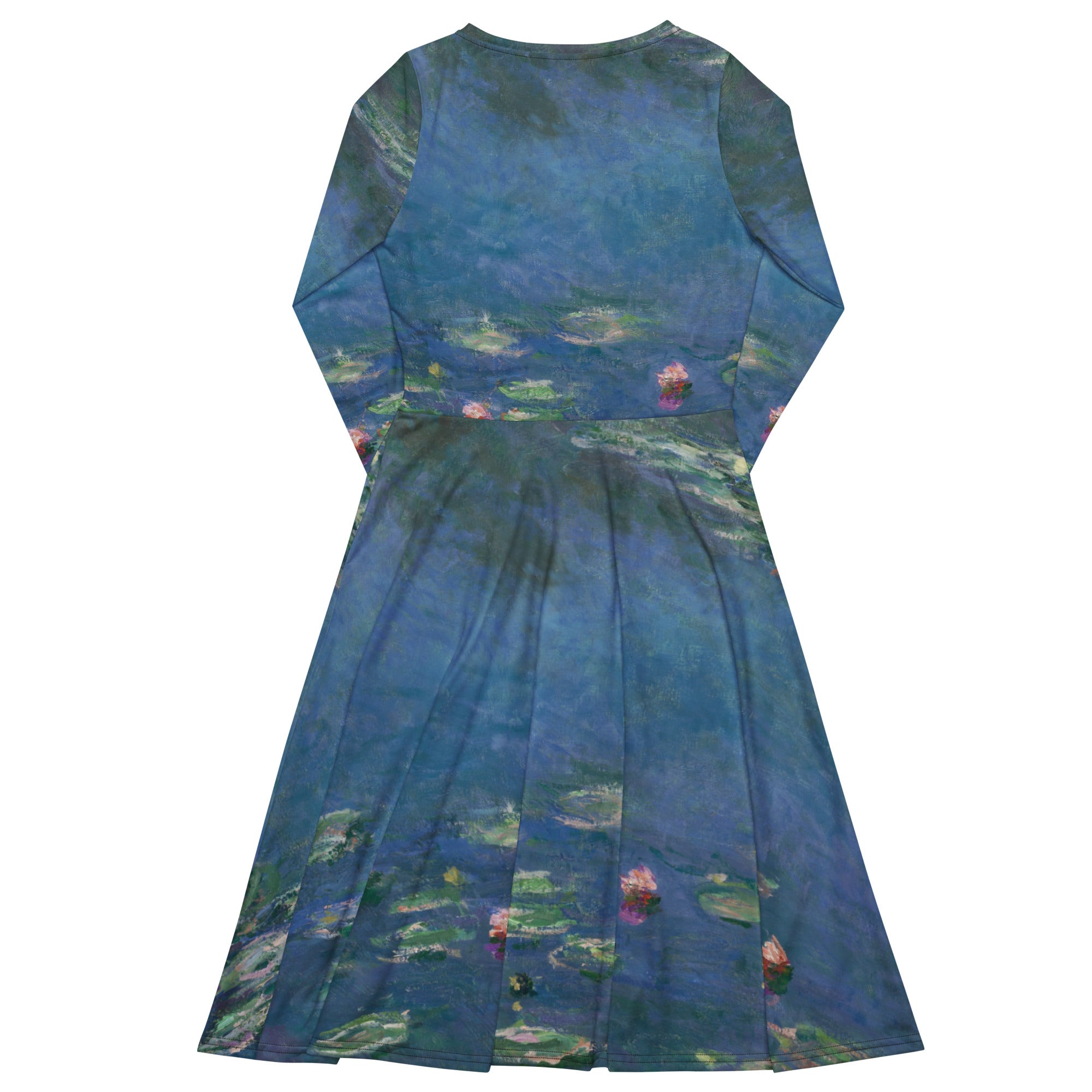 Claude Monet 'Water Lilies' Famous Painting Long Sleeve Midi Dress | Premium Art Midi Dress