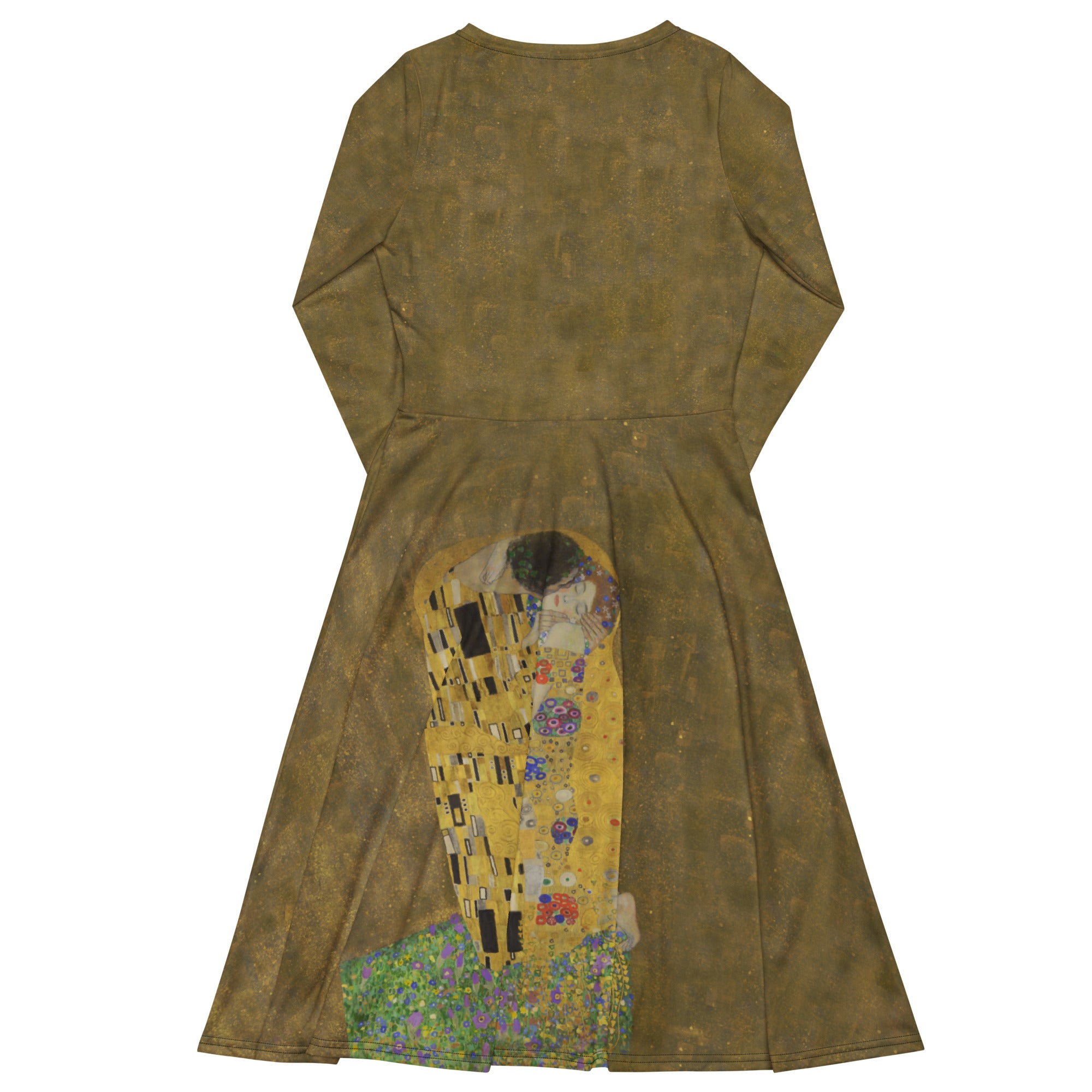 Gustav Klimt 'The Kiss' Famous Painting Long Sleeve Midi Dress | Premium Art Midi Dress