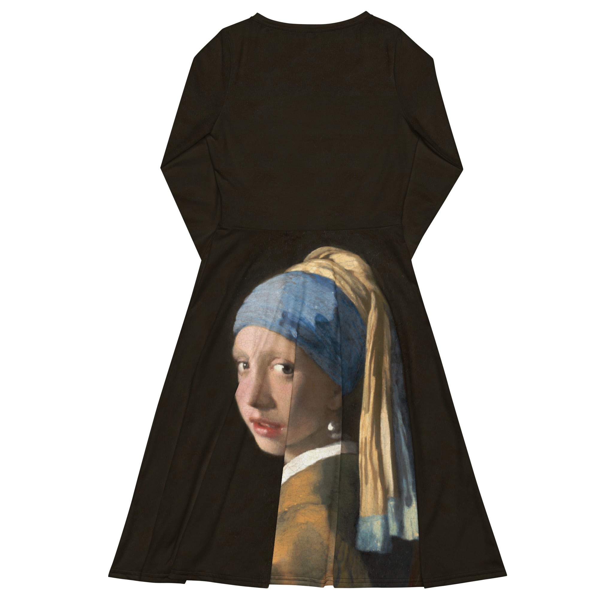 Johannes Vermeer 'Girl with a Pearl Earring' Famous Painting Long Sleeve Midi Dress | Premium Art Midi Dress