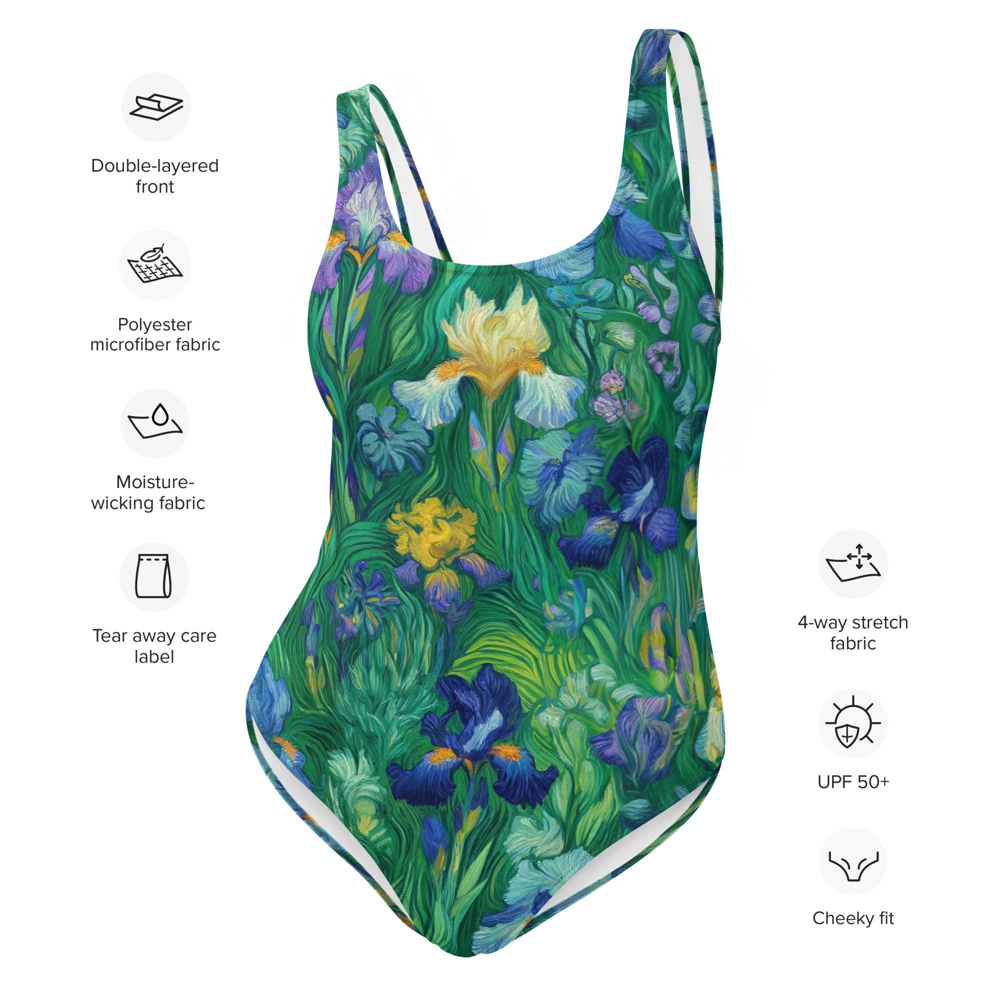 Badeanzug mit berühmtem Gemälde „Iris“ von Vincent van Gogh | Einteiliger Badeanzug mit hochwertiger Kunst