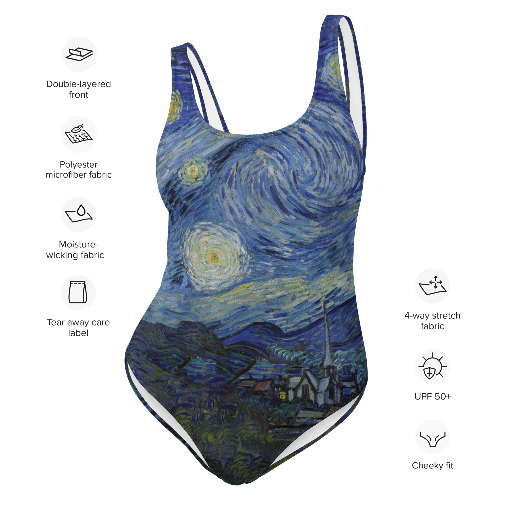 Badeanzug mit berühmtem Gemälde „Sternennacht“ von Vincent van Gogh | Einteiliger Badeanzug mit hochwertiger Kunst