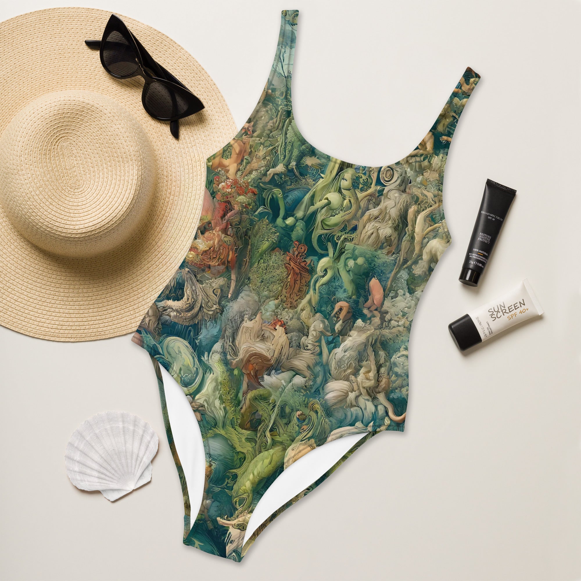 Hieronymus Bosch 'The Garden of Earthly Delights' Famous Painting Swimsuit | Premium Art One Piece Swimsuit
