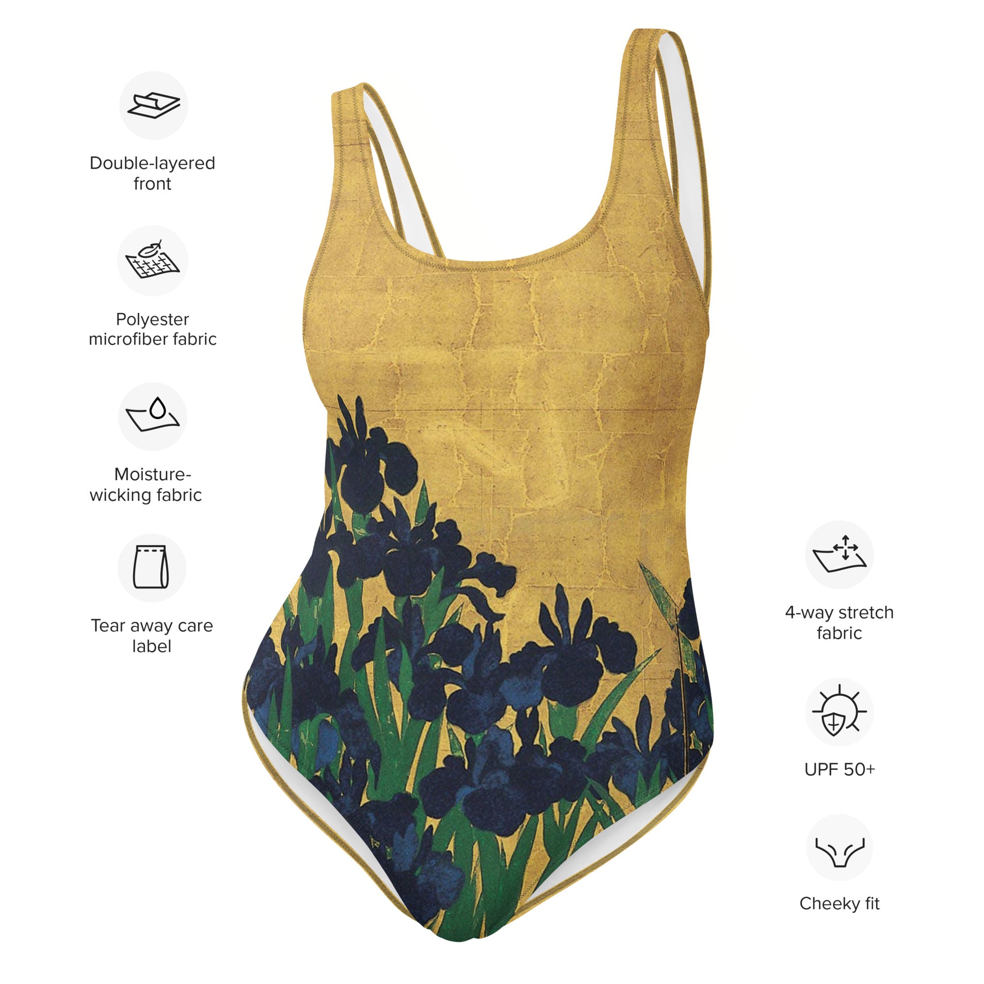 Badeanzug mit berühmtem Gemälde „Iris“ von Ogata Kōrin | Einteiliger Badeanzug mit hochwertiger Kunst