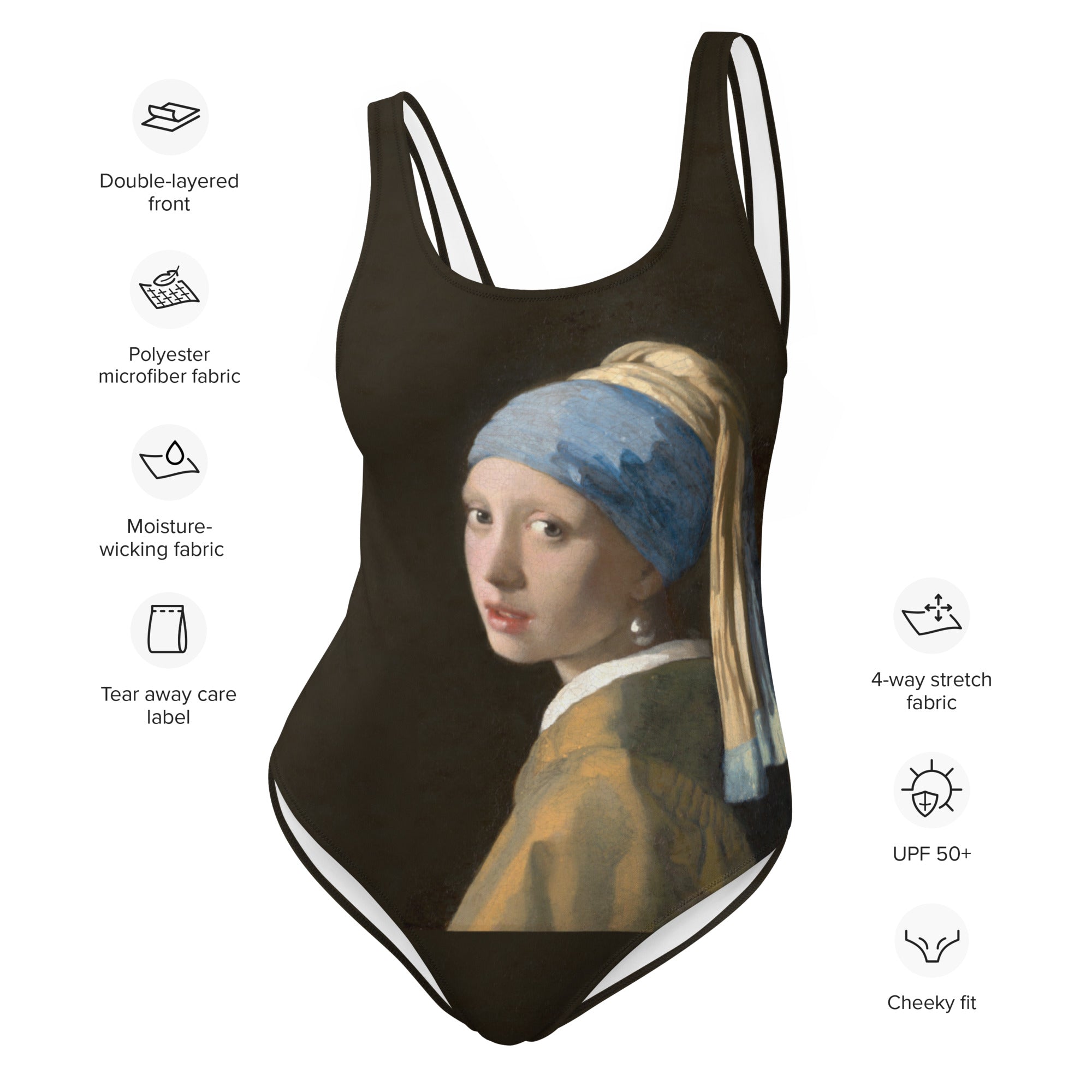 Johannes Vermeer „Mädchen mit dem Perlenohrring“ Berühmtes Gemälde Badeanzug | Premium Art Einteiler Badeanzug