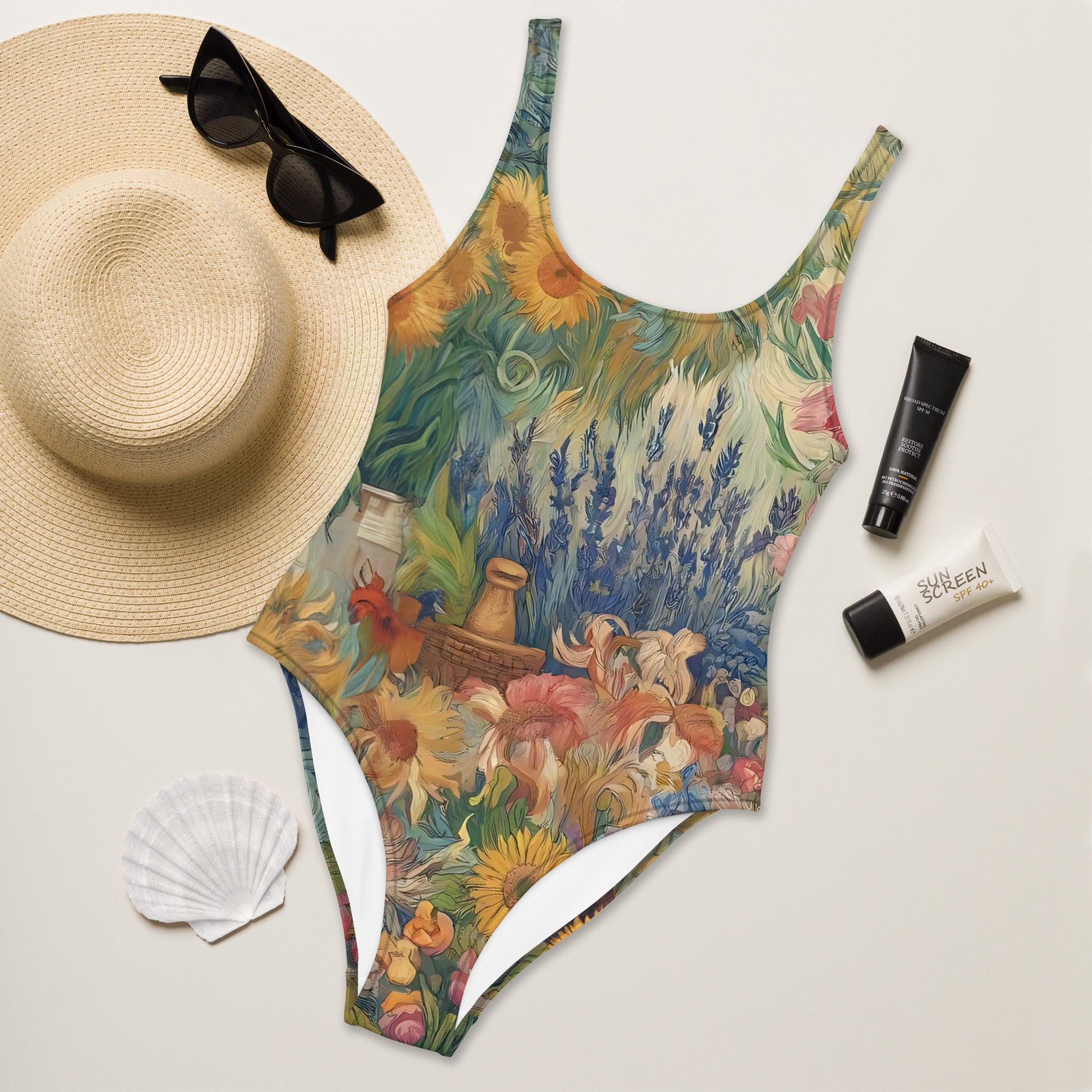Vincent van Gogh 'Garden at Arles' Famous Painting Swimsuit | Premium Art One Piece Swimsuit
