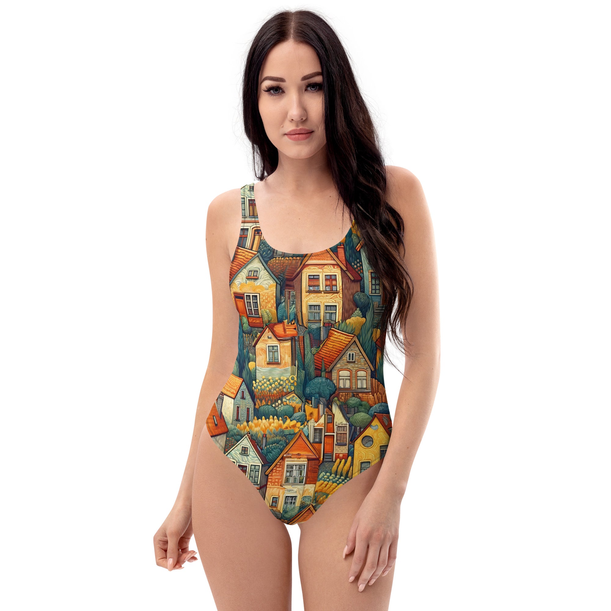 Vincent van Gogh 'Houses at Auvers' Famous Painting Swimsuit | Premium Art One Piece Swimsuit