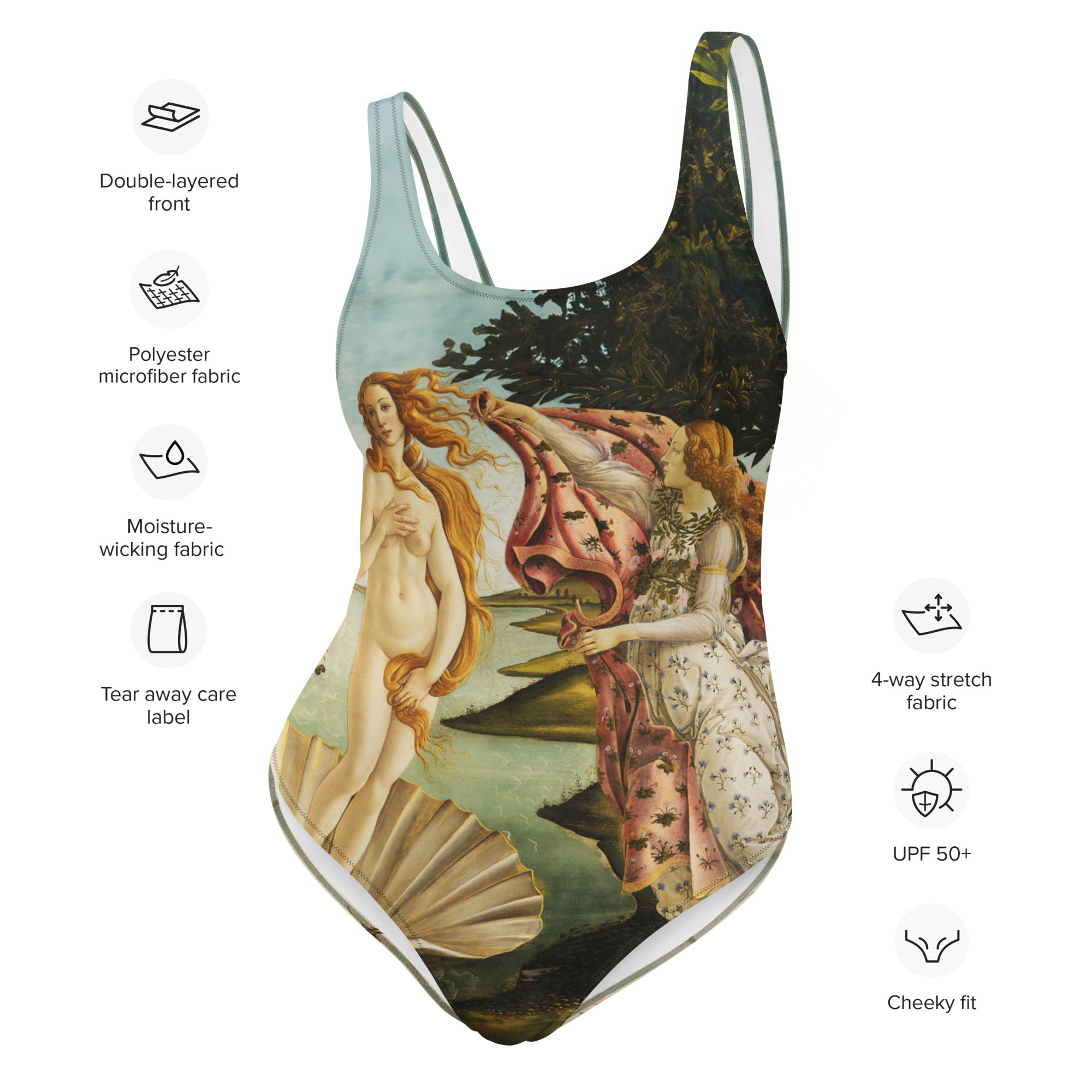 Sandro Botticellis berühmter Badeanzug „Die Geburt der Venus“ | Einteiliger Badeanzug mit Premium-Kunstmotiv