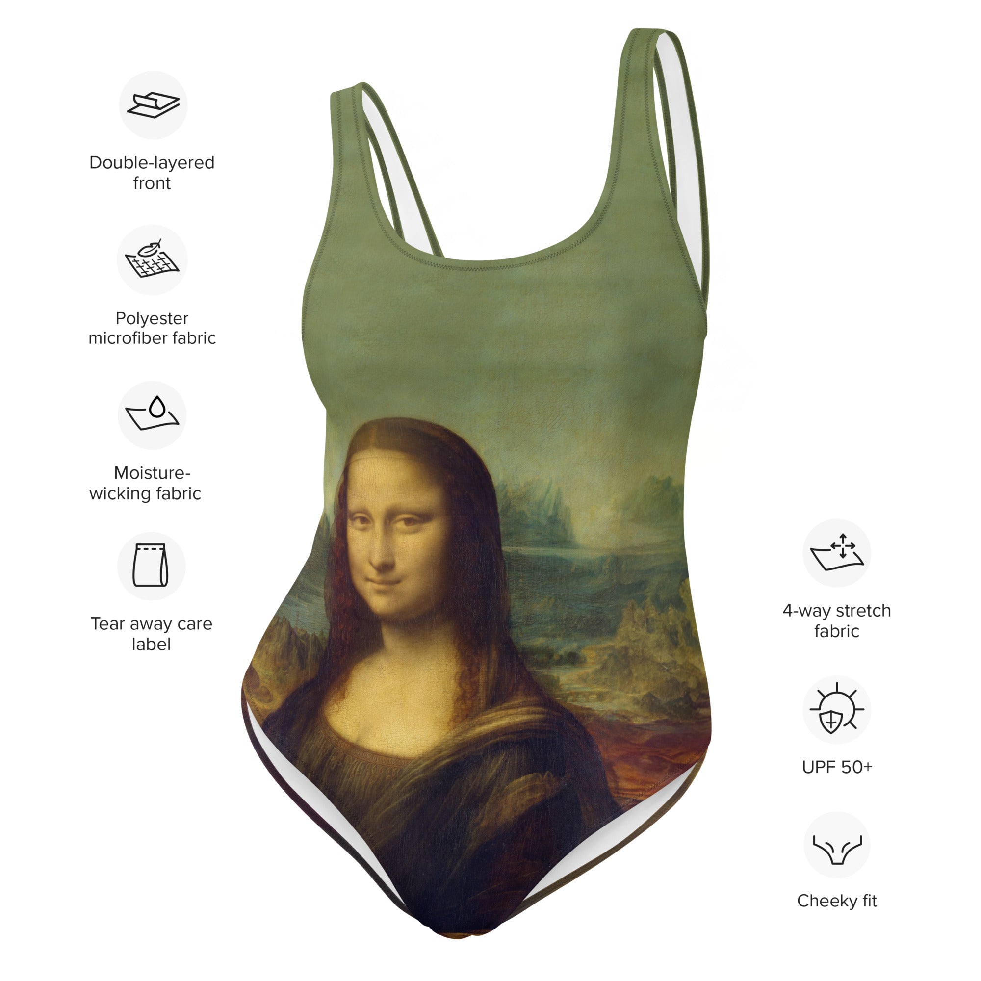 Badeanzug mit berühmtem Gemälde „Mona Lisa“ von Leonardo da Vinci | Einteiliger Badeanzug mit hochwertiger Kunst