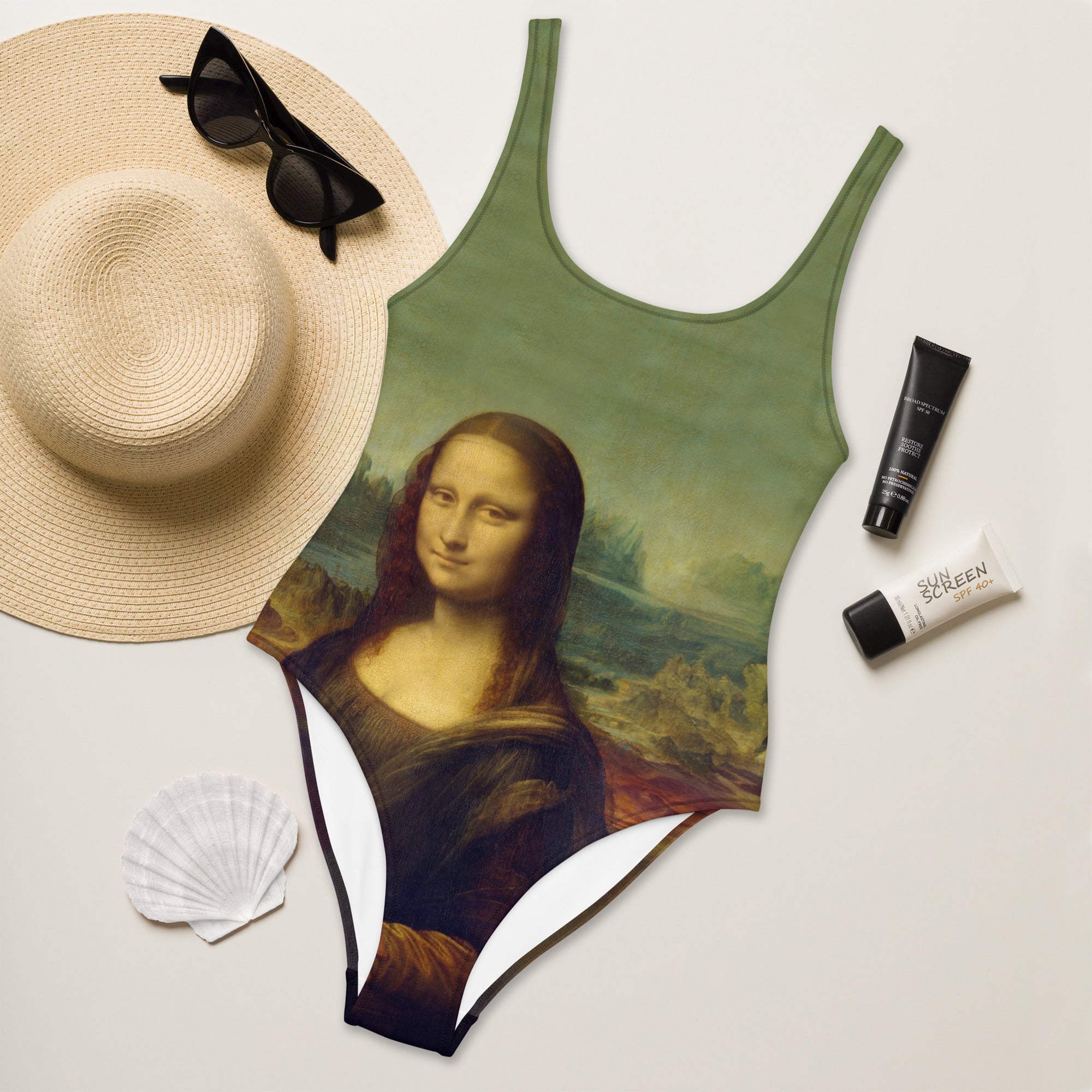 Leonardo da Vinci 'Mona Lisa' Famous Painting Swimsuit | Premium Art One Piece Swimsuit