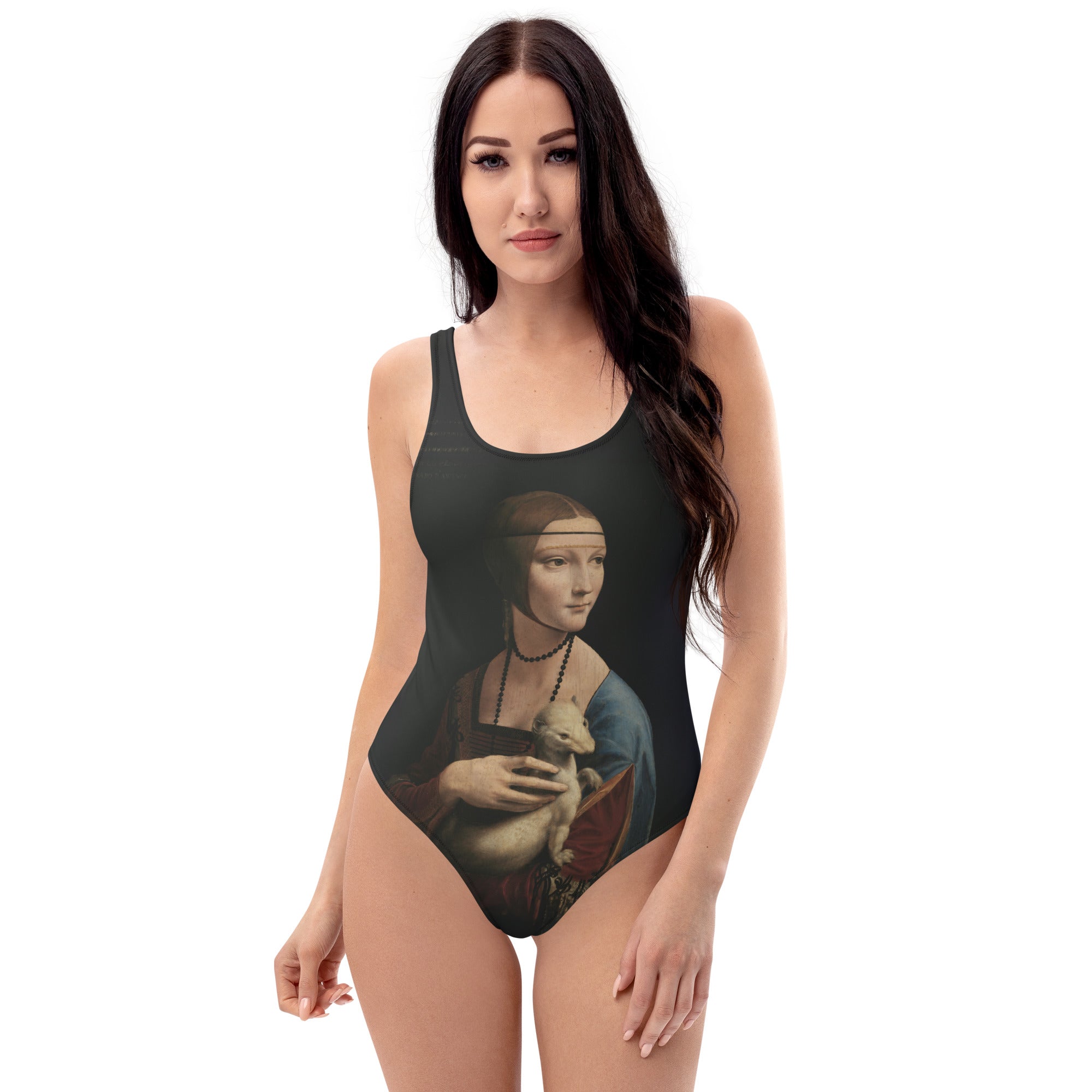 Badeanzug mit berühmtem Gemälde „Die Dame mit dem Hermelin“ von Leonardo da Vinci | Einteiliger Badeanzug mit hochwertiger Kunst