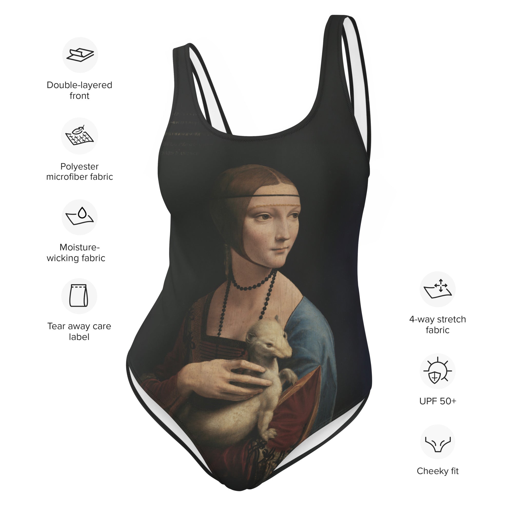 Leonardo da Vinci 'Lady with an Ermine' Famous Painting Swimsuit | Premium Art One Piece Swimsuit