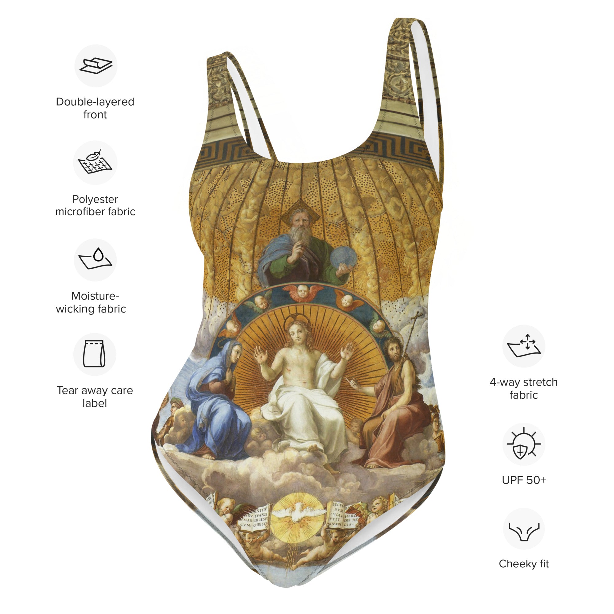 Raphael 'Disputation des Heiligen Abendmahls' Berühmter Gemälde-Badeanzug | Premium Art Einteiler Badeanzug