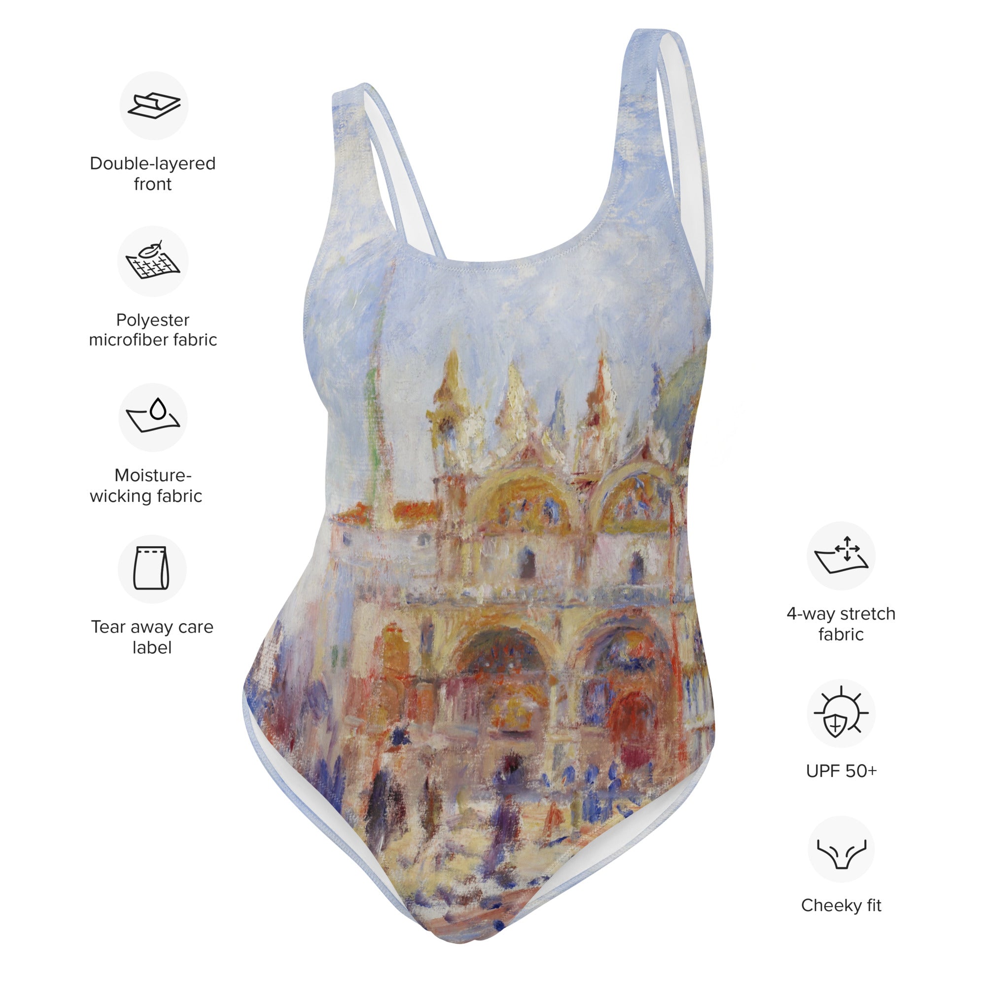 Pierre-Auguste Renoir 'The Piazza San Marco, Venice' Famous Painting Swimsuit | Premium Art One Piece Swimsuit