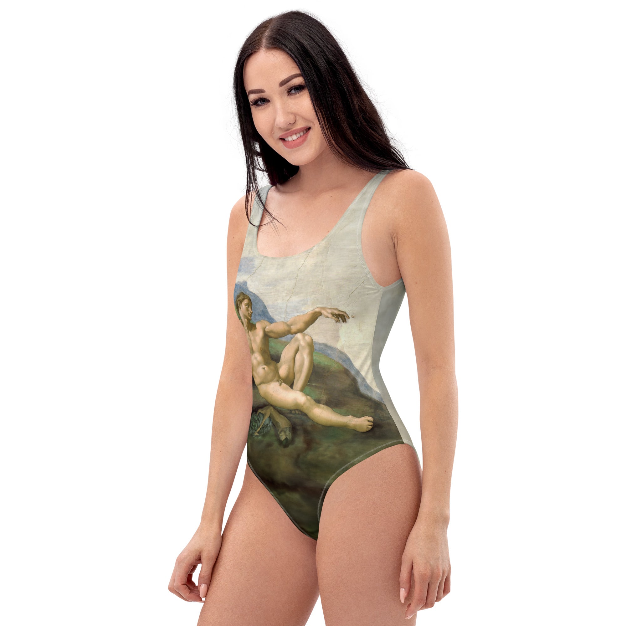 Badeanzug mit berühmtem Gemälde „Die Erschaffung Adams“ von Michelangelo | Einteiliger Badeanzug mit Premium-Kunstmotiv