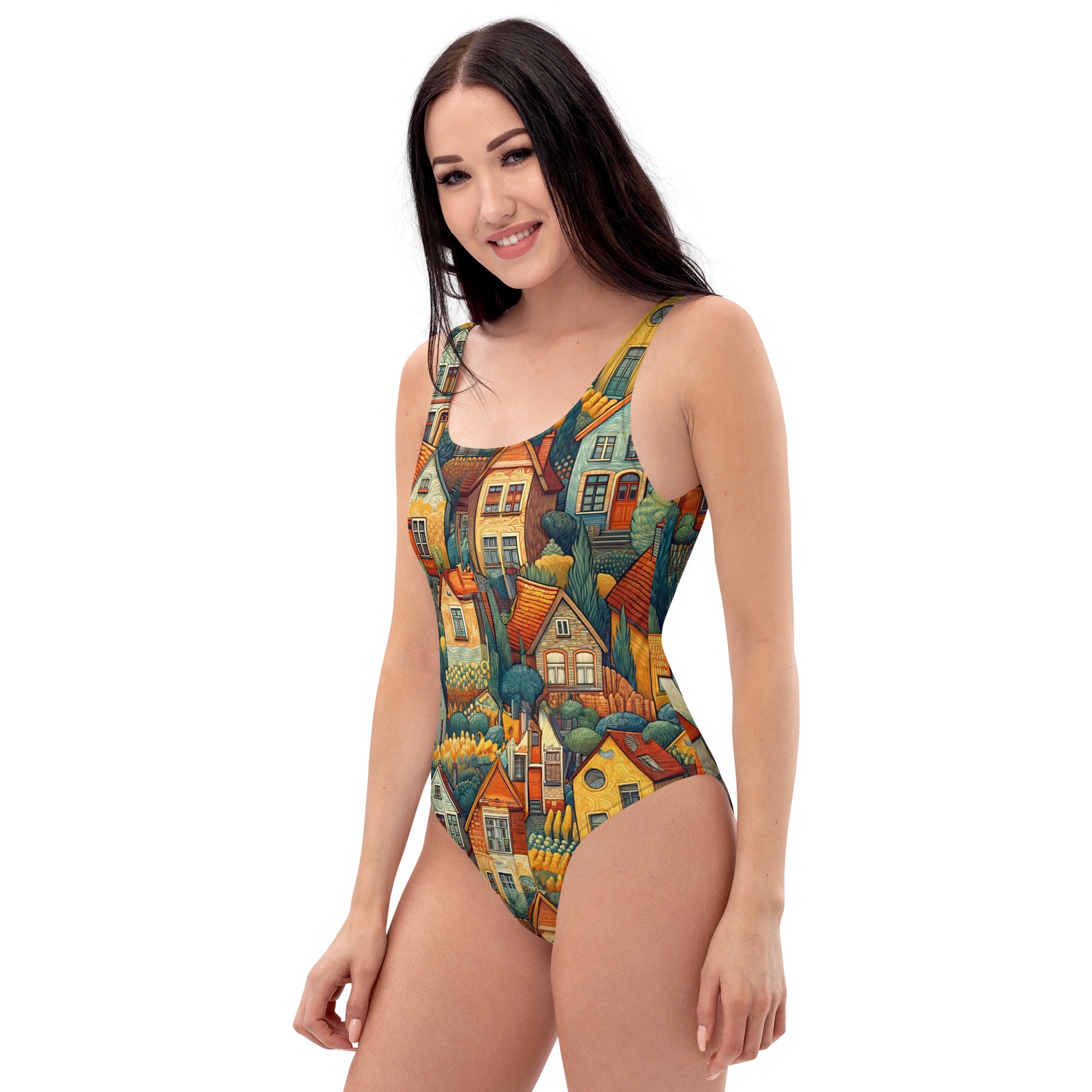 Vincent van Gogh 'Houses at Auvers' Famous Painting Swimsuit | Premium Art One Piece Swimsuit