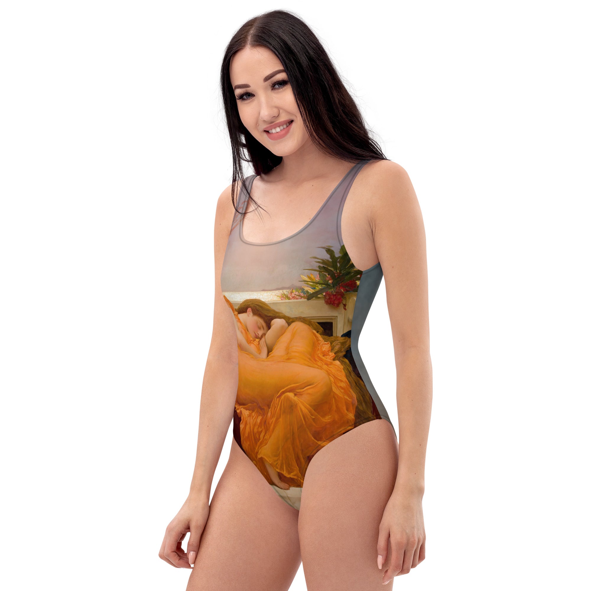 Frederic Leighton 'Flaming June' Famous Painting Swimsuit | Premium Art One Piece Swimsuit