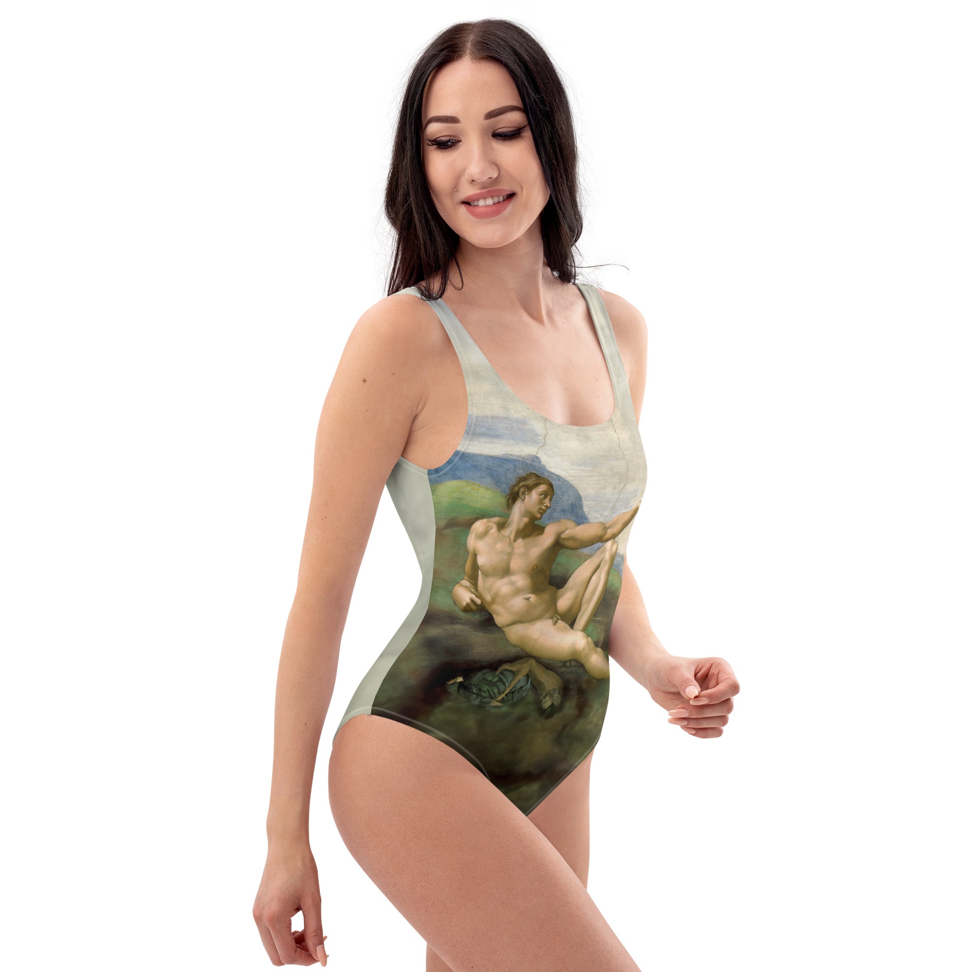 Michelangelo 'The Creation of Adam' Famous Painting Swimsuit | Premium Art One Piece Swimsuit