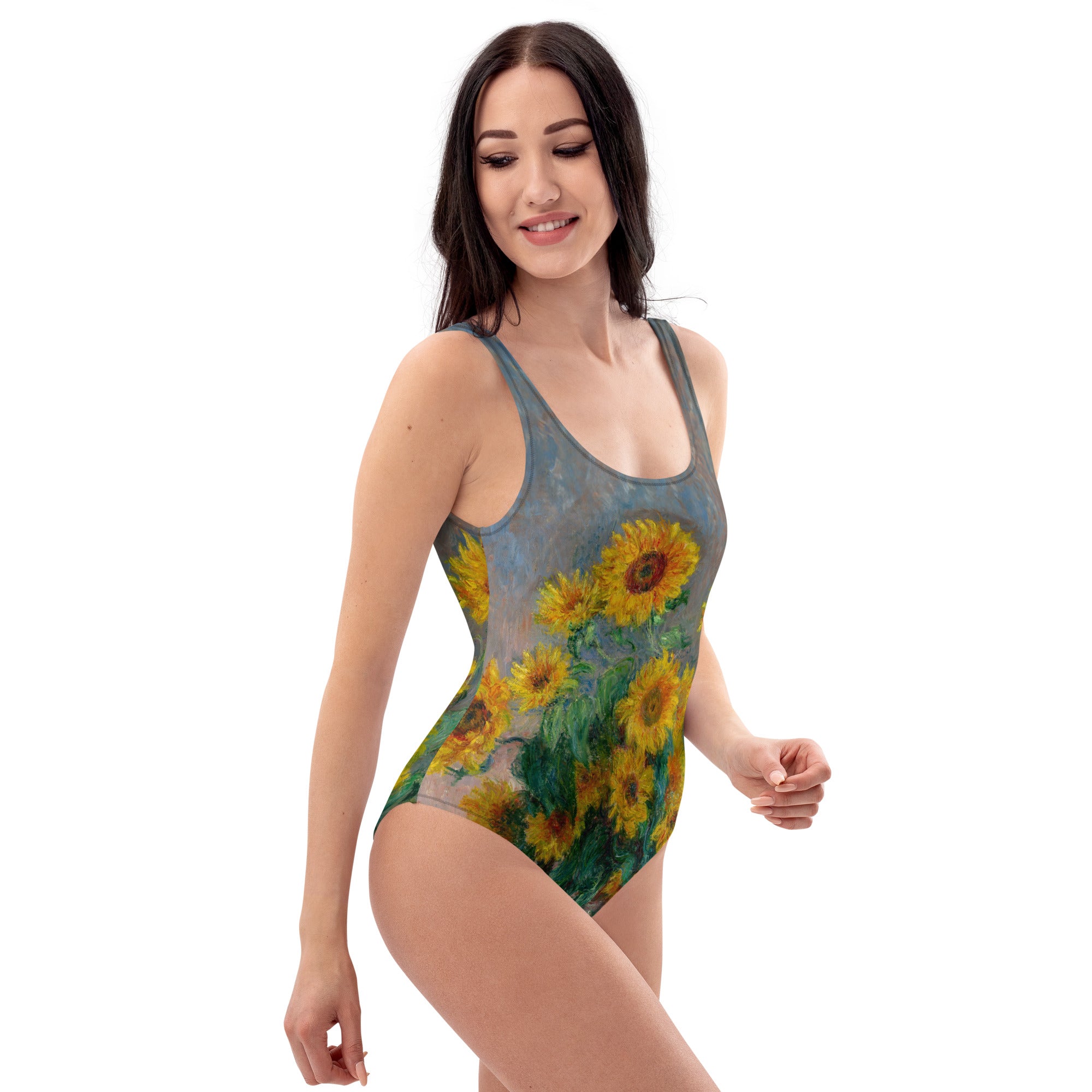 Claude Monet 'Bouquet of Sunflowers' Famous Painting Swimsuit | Premium Art One Piece Swimsuit