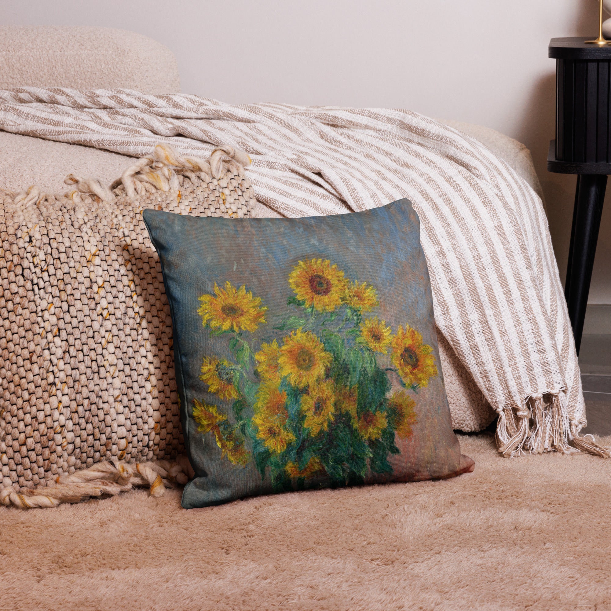 Claude Monet 'Bouquet of Sunflowers' Famous Painting Premium Pillow | Premium Art Cushion