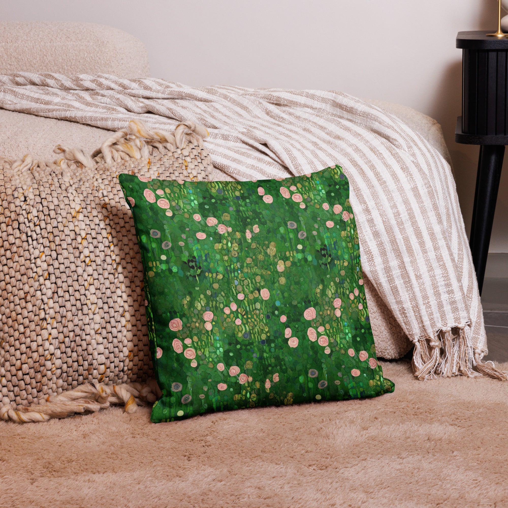 Gustav Klimt 'Rosebushes under the Trees' Famous Painting Premium Pillow | Premium Art Cushion