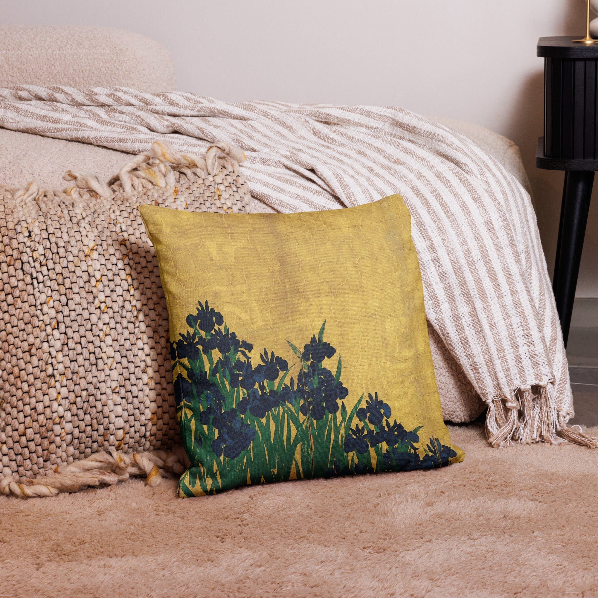 Ogata Kōrin ‘Irises’ Famous Painting Premium Pillow | Premium Art Cushion