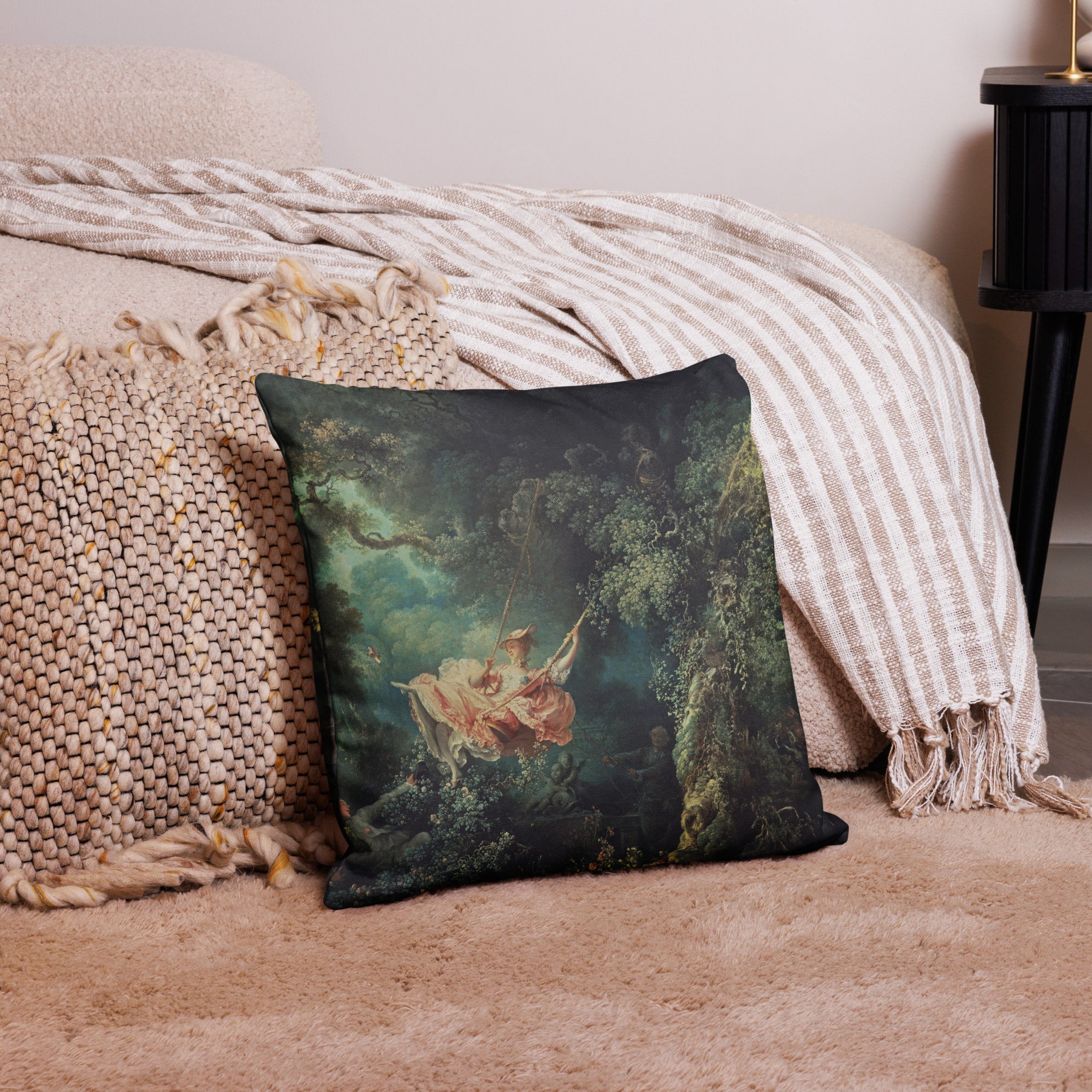 Jean-Honoré Fragonard 'The Swing' Famous Painting Premium Pillow | Premium Art Cushion