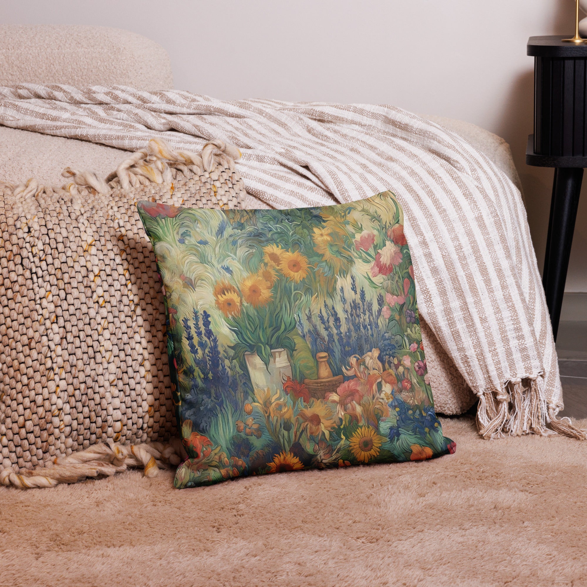 Vincent van Gogh 'Garden at Arles' Famous Painting Premium Pillow | Premium Art Cushion