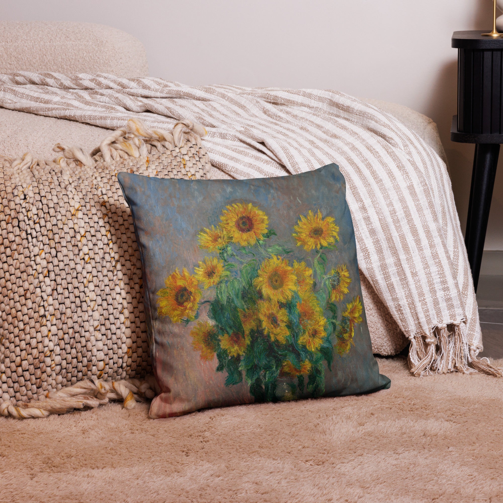 Claude Monet 'Bouquet of Sunflowers' Famous Painting Premium Pillow | Premium Art Cushion