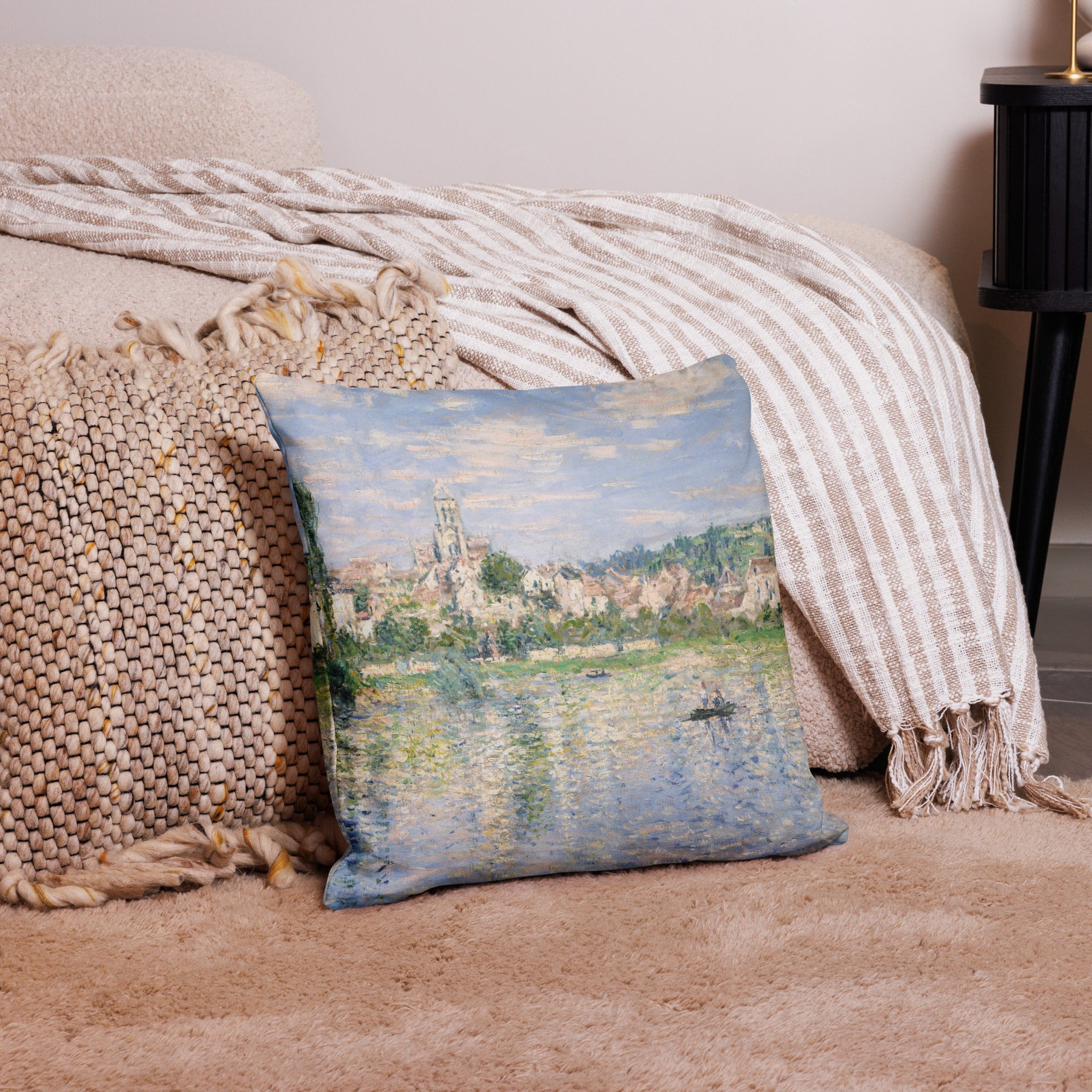 Claude Monet 'Vetheuil in Summer' Famous Painting Premium Pillow | Premium Art Cushion