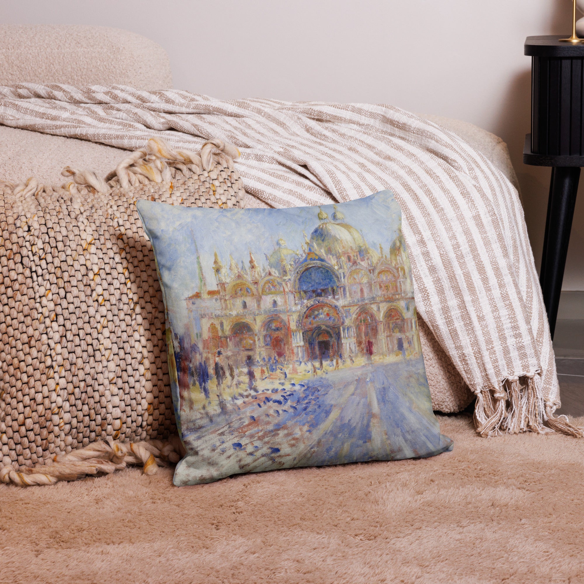 Pierre-Auguste Renoir 'The Piazza San Marco, Venice' Famous Painting Premium Pillow | Premium Art Cushion