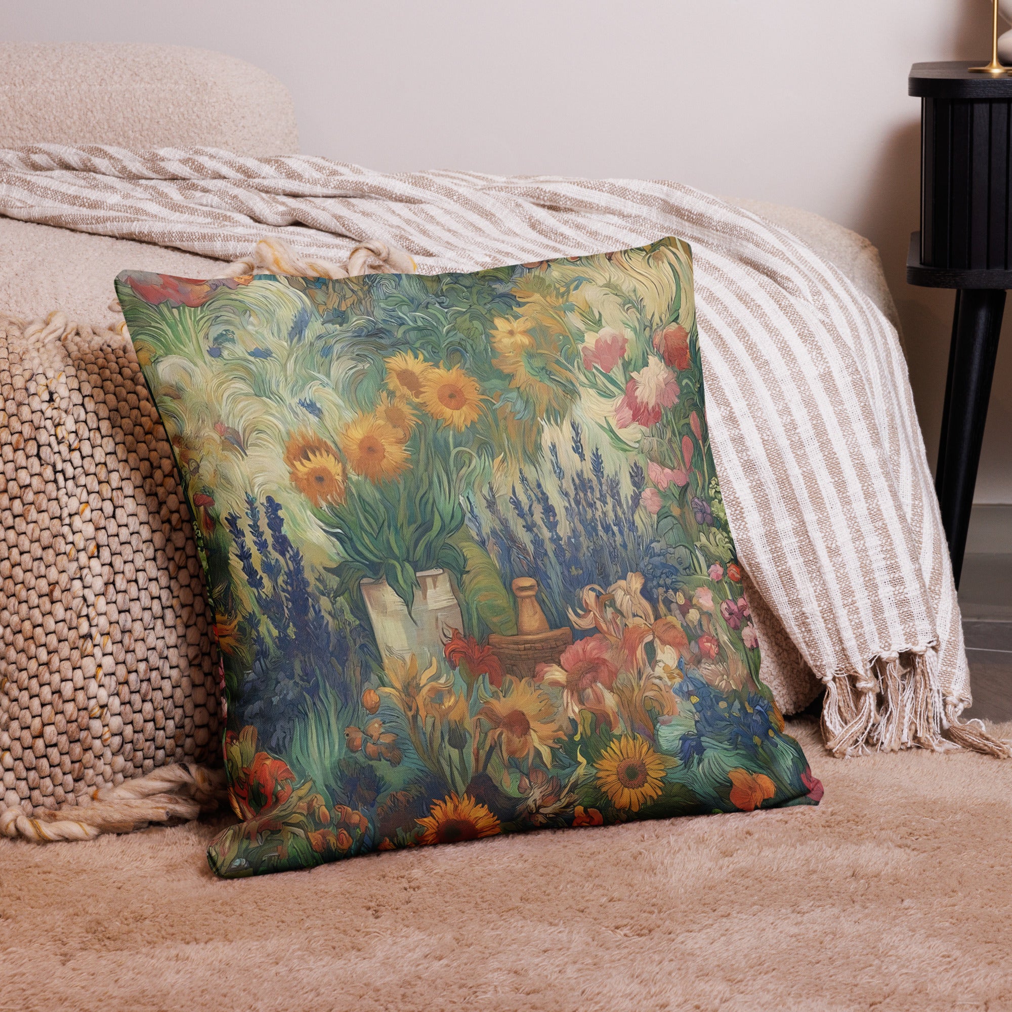 Vincent van Gogh 'Garden at Arles' Famous Painting Premium Pillow | Premium Art Cushion